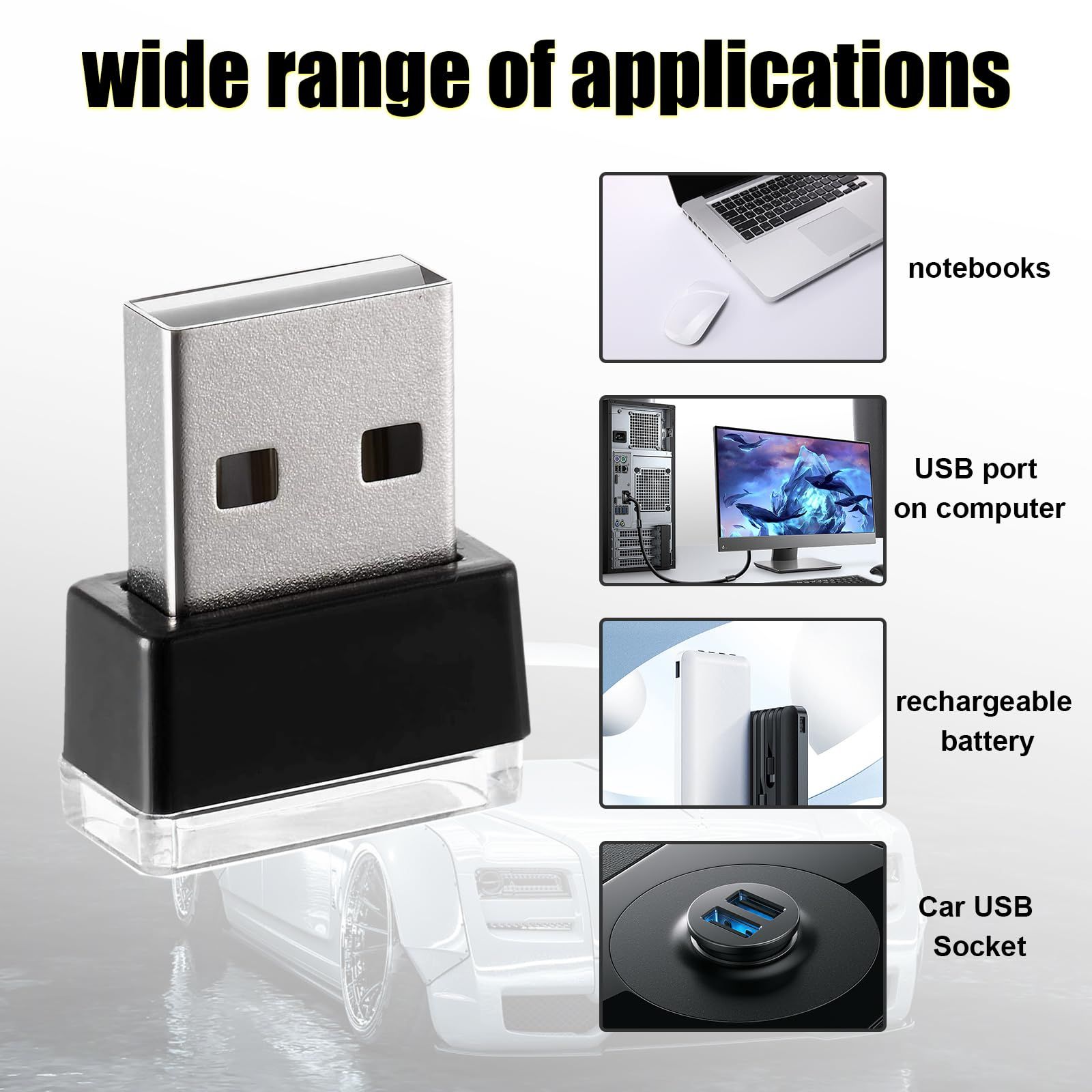 4 PCS USB LED Car Interior Atmosphere Lamp, Portable Mini LED Night Light, Universal Car Interior Accessories (Green) — image 5