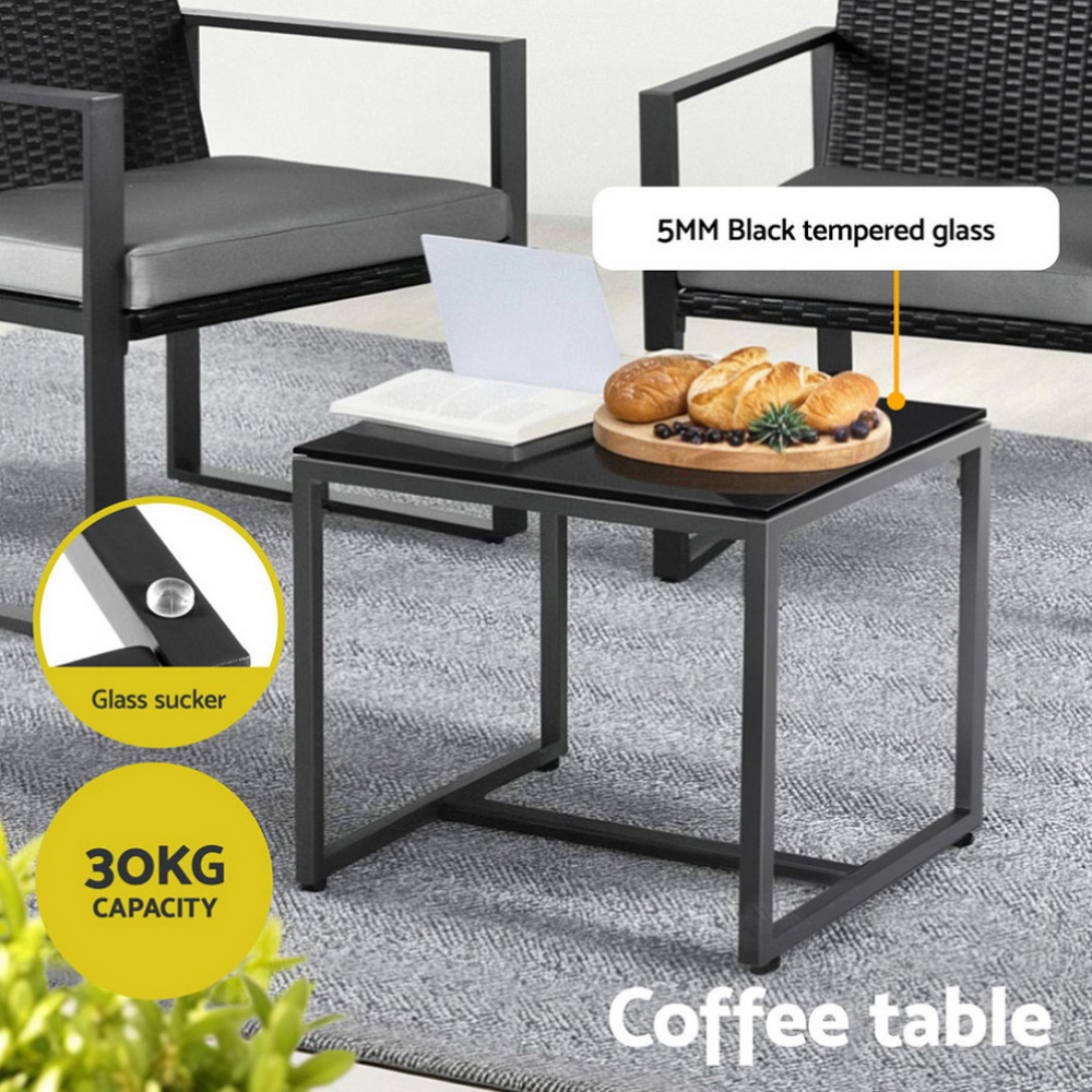 Gardeon 3PC Outdoor Bistro Set Patio Furniture Wicker Dining Chairs Table Cushion Black โ image 6