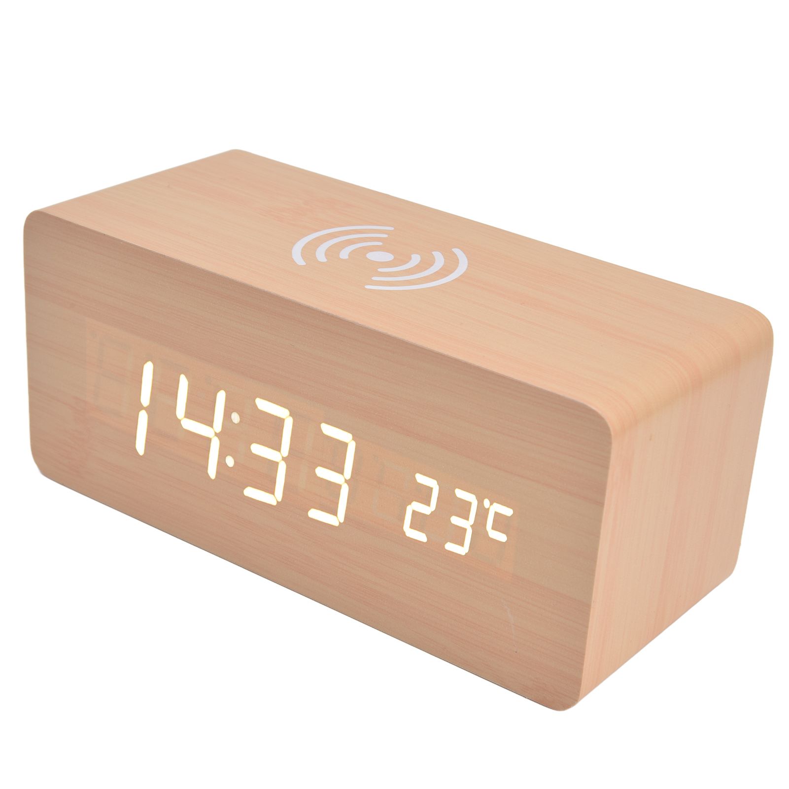 Digital Alarm Clock Wireless Charging Automatic Temperature Detection Safe Stable LED Electronic ClockWhite — image 4