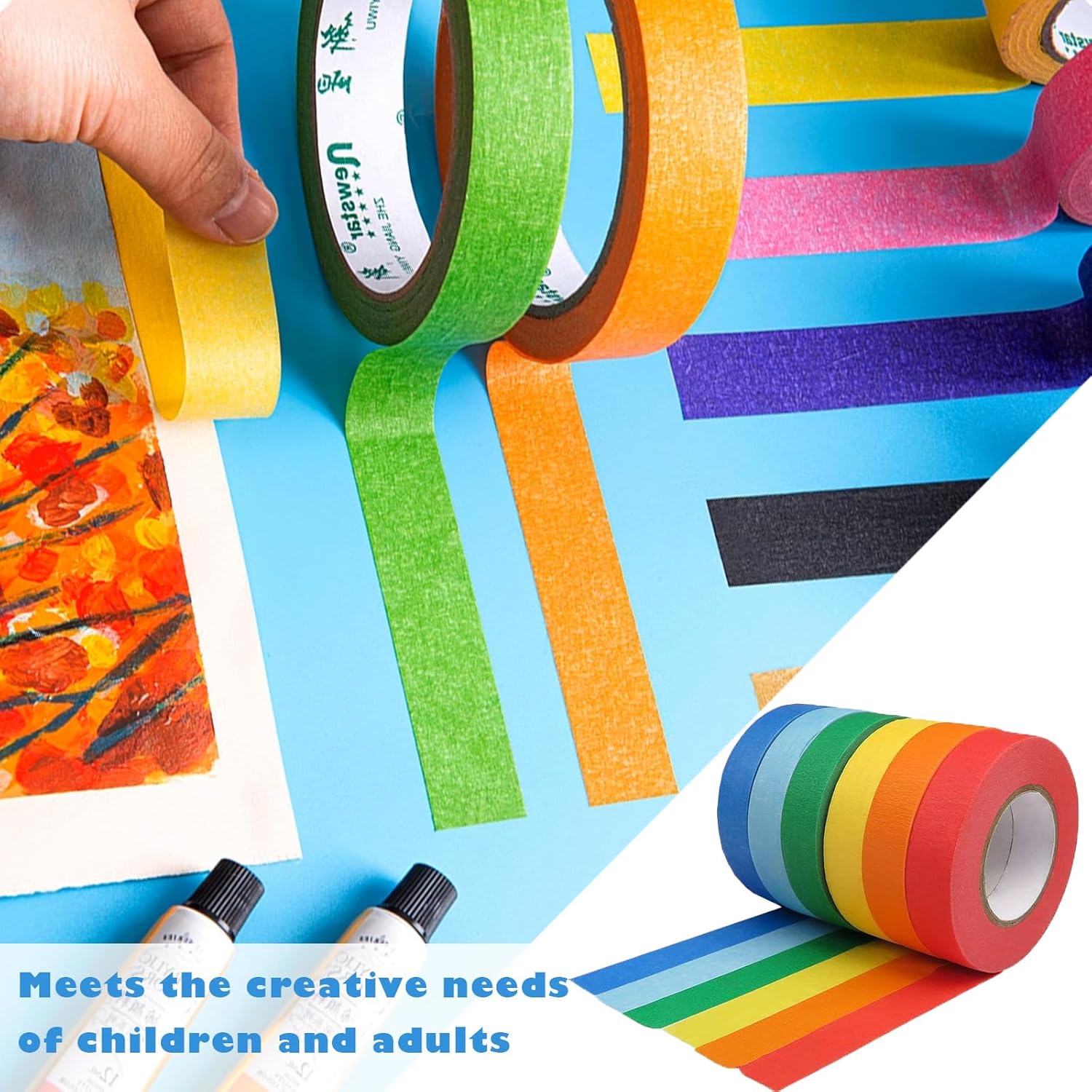 6 rolls of coloured sticky tape - removable coloured tape (1 cm * 13 m) - coloured tape suitable for office and home crafts - used for wall decorations - art — image 3