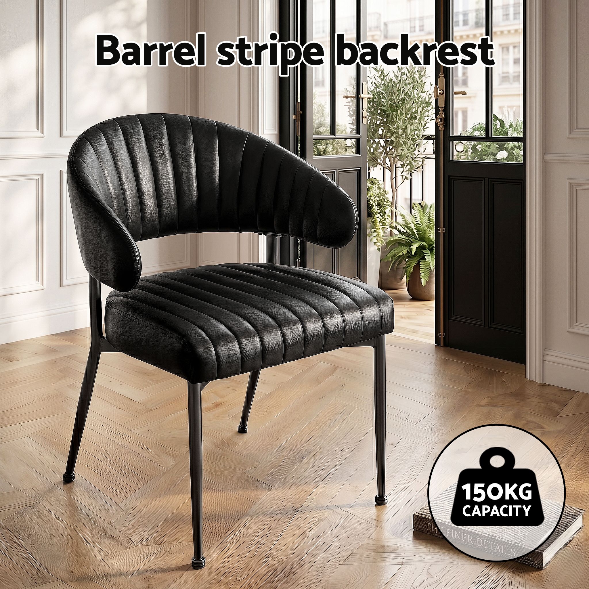 Artiss Dining Chairs Set of 6 Leather Hollow Armchair Black — image 6