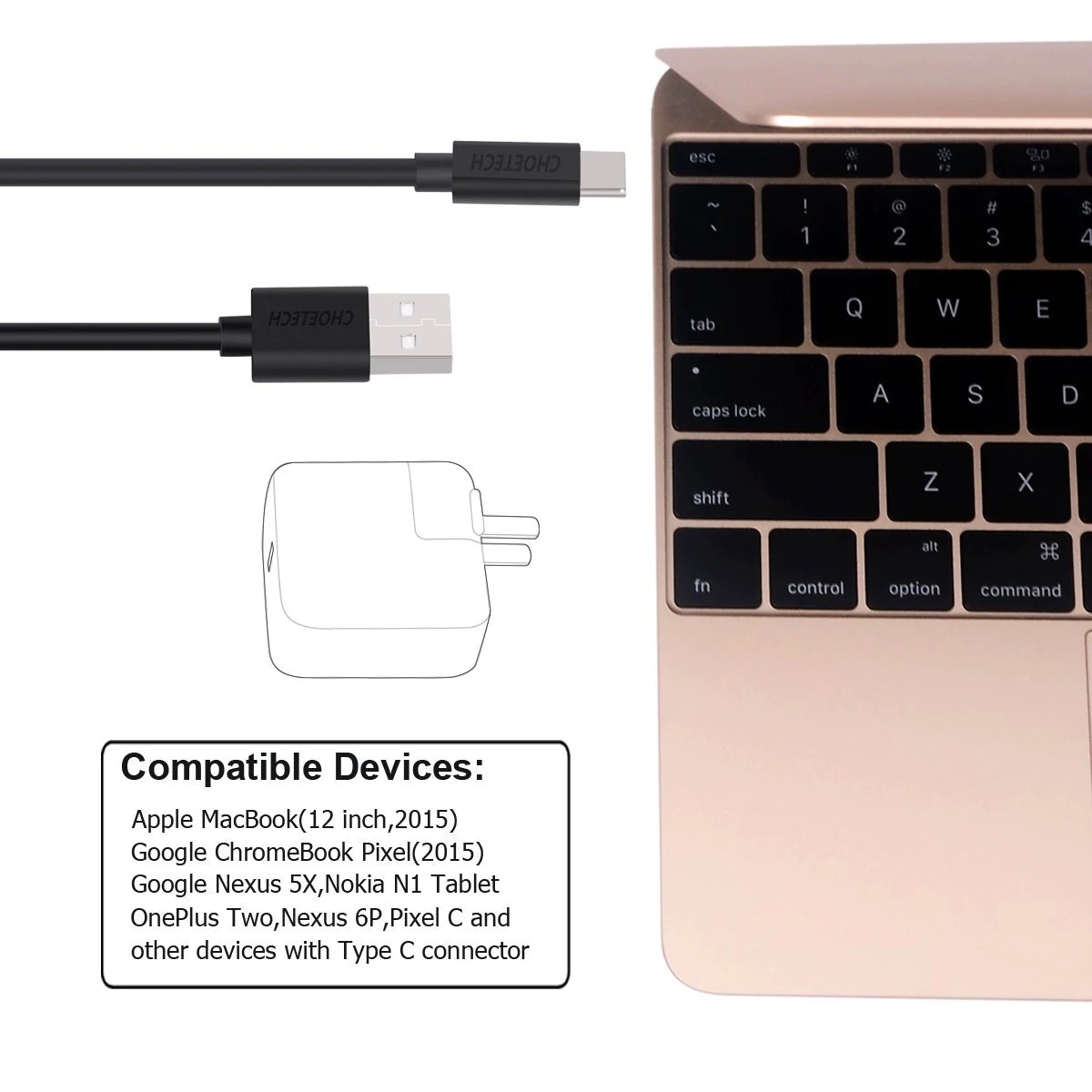 CHOETECH AC0004 USB-A to USB-C Charge & Sync Cable 3M Black — image 4