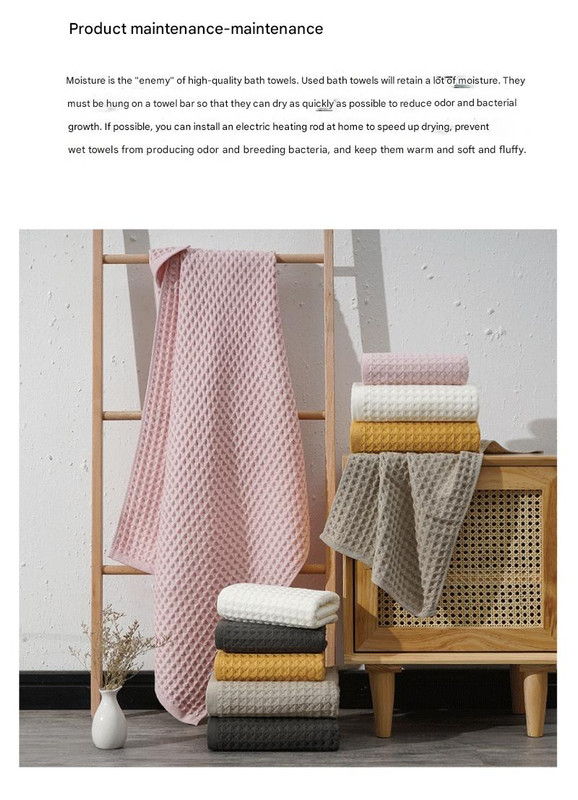 Luxurious 100% Cotton Waffle Weave Towel Set - 3-Piece Absorbent, Quick-Drying & Soft(Pink) โ image 3