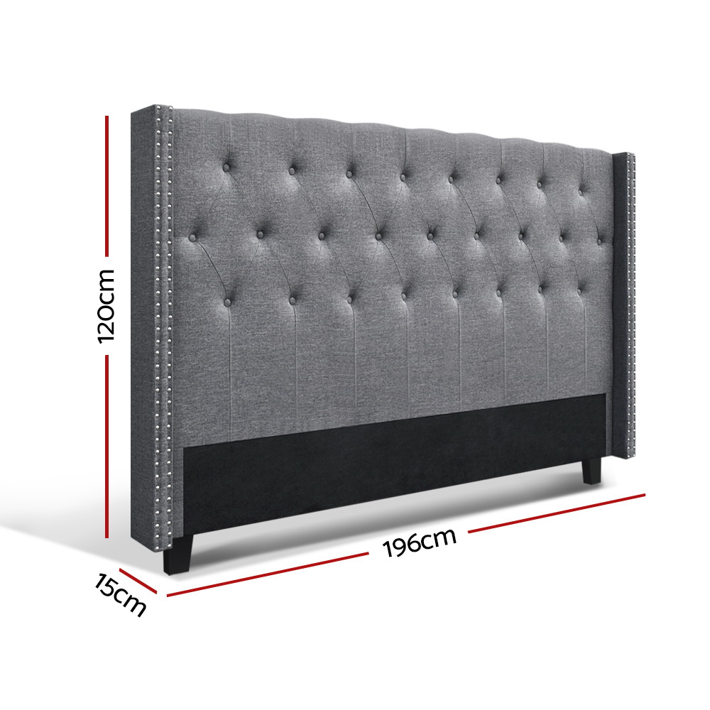 Artiss Bed Head Headboard King Size Fabric - LUCA Grey β image 2