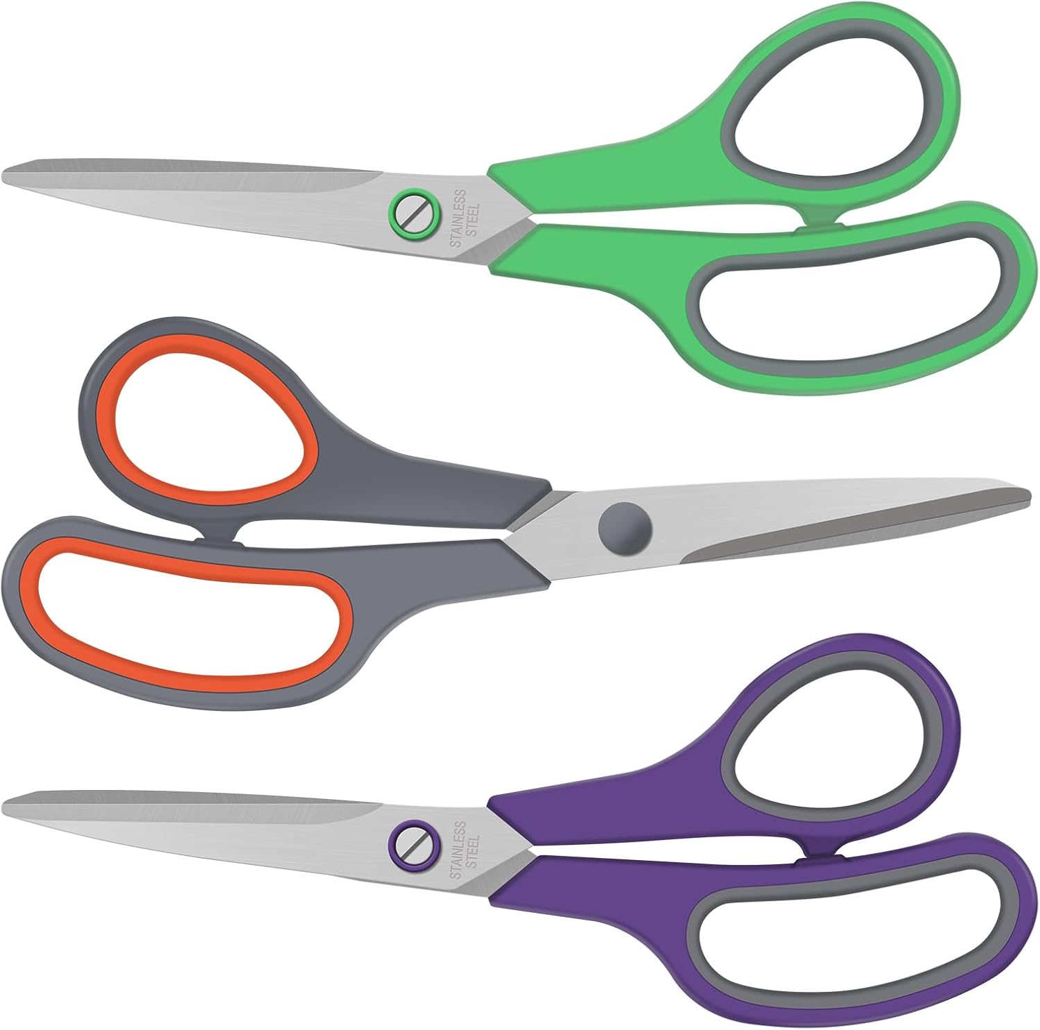 3 Pack Scissors Set, 8.3" Heavy Duty Scissors with 25 mm Thickness Sharp Blades & Ergonomic Soft-Grip Handles, All Purpose Scissors for Office, School