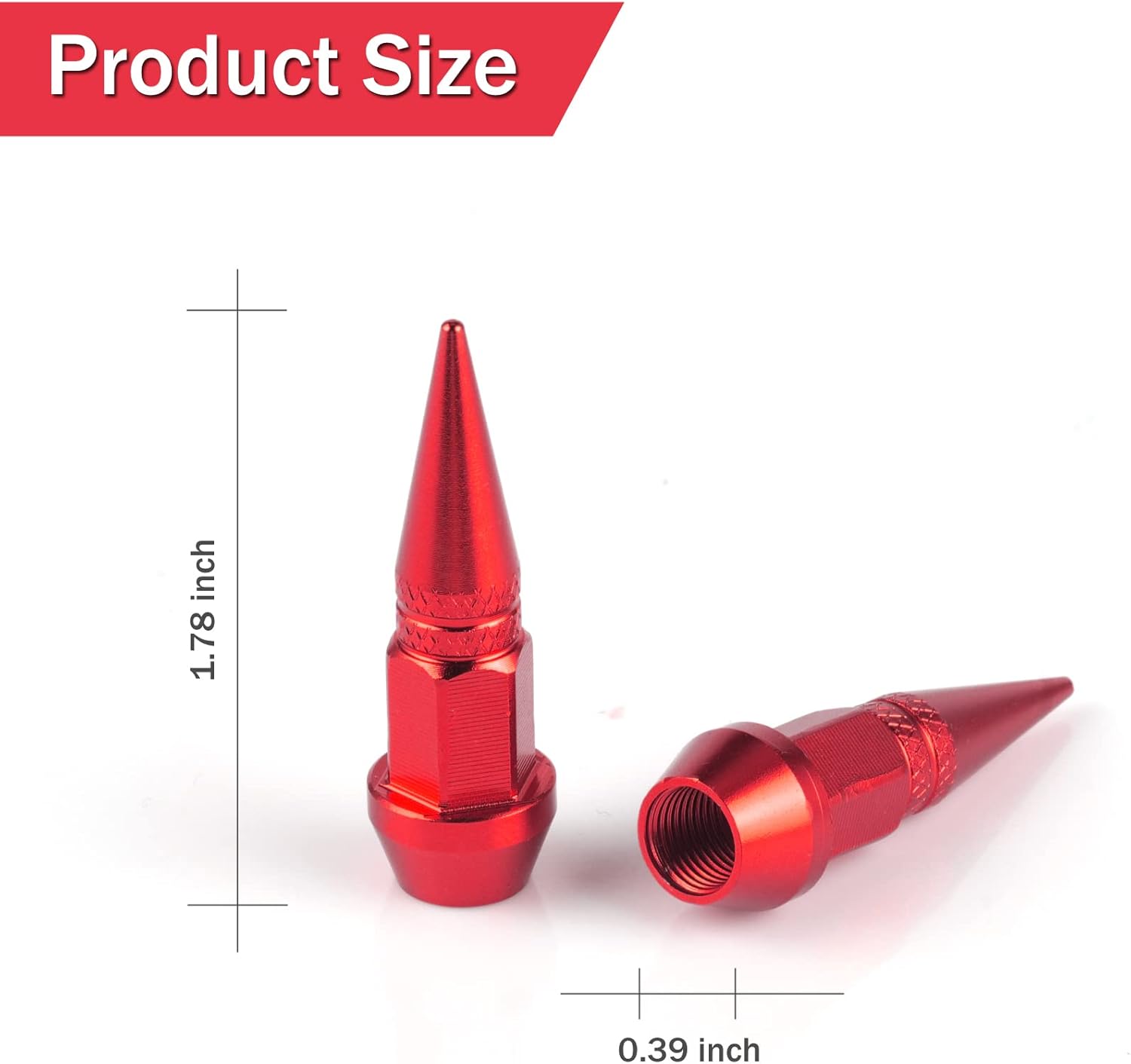 45mm Spiked Aluminum Stem Valve Caps,4PCS Dustproof Tire Wheel Caps for Cars,SUVs,Trucks Bicycles and Motorcycles(Red) 45MM-Red โ image 2