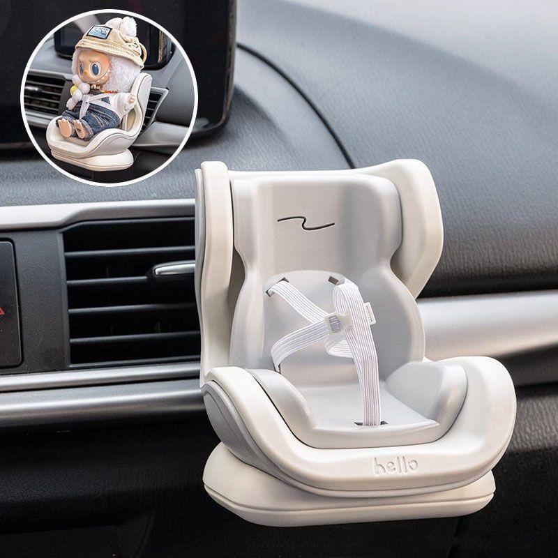 Gray Mini Doll Safety Seat with Magnetic Base, Car Dashboard Plush Toy Holder Decoration โ image 2