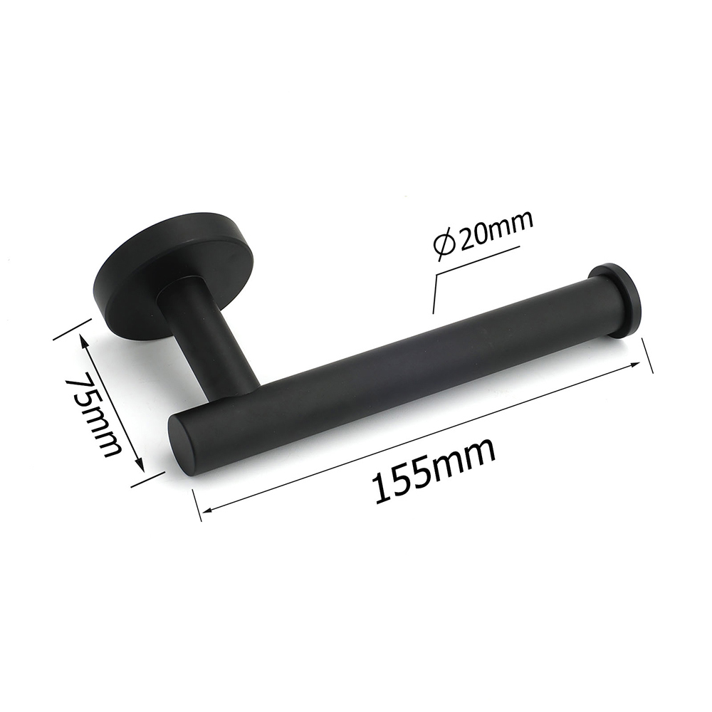 Matt Black Round Stainless Steel Toilet Paper Roll Tissue Holder Bathroom Wall — image 2