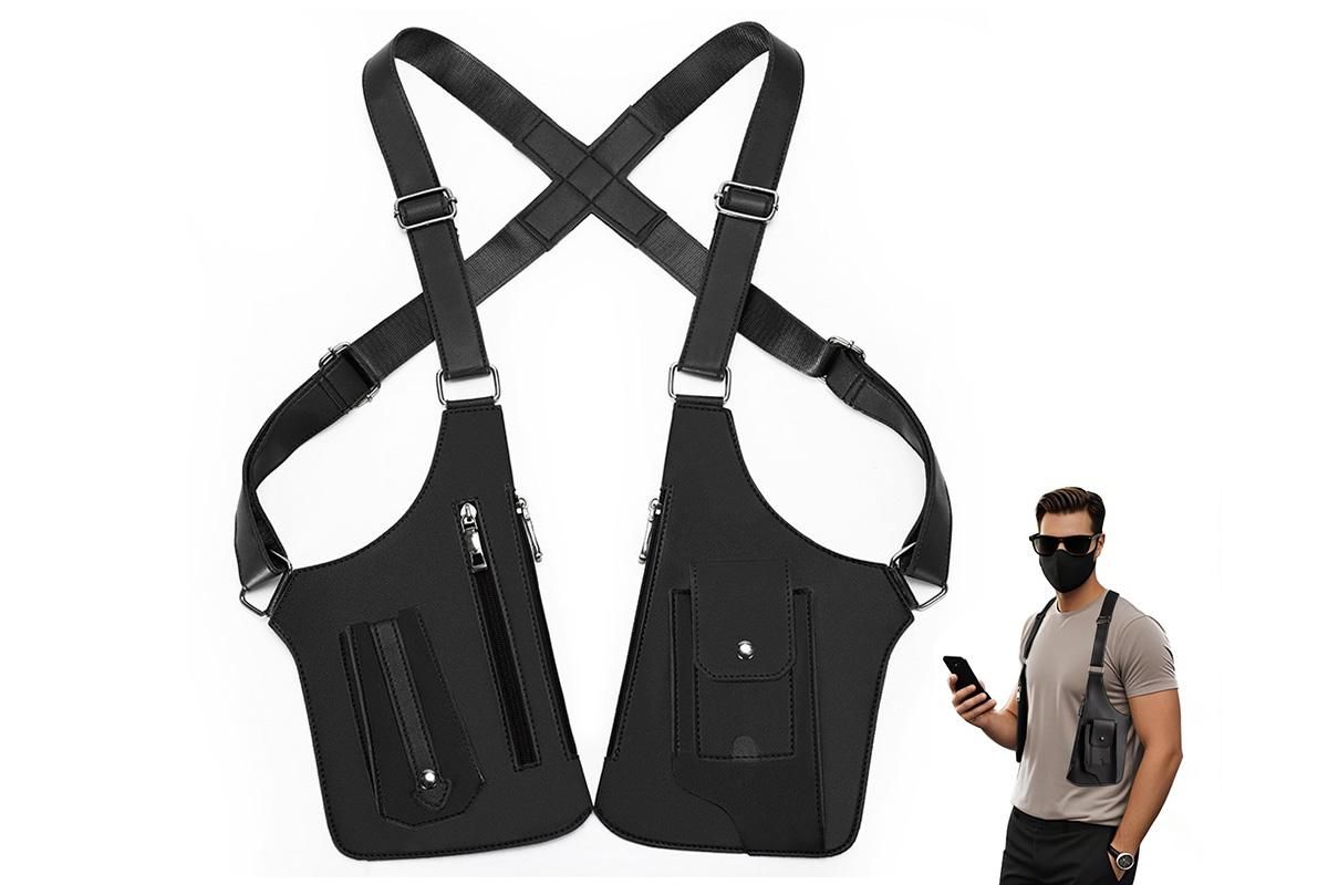 Outdoor Double Shoulder Armpit Bag with Multiple Pockets - Black