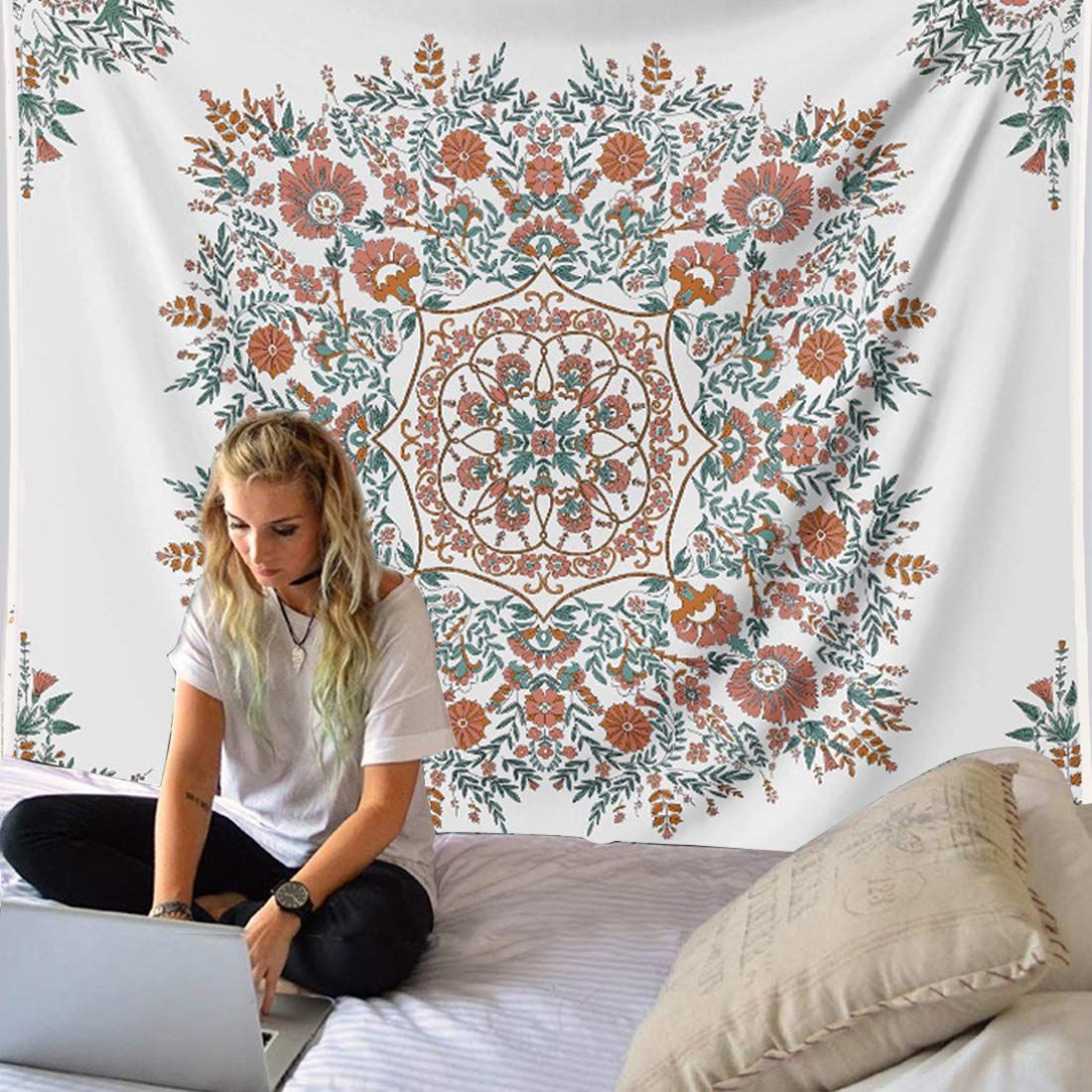 Mandala Tapestry Wall Hanging Flower Psychedelic Tapestry Wall Hanging Decor for Living Room Bedroom Bohemian Plant Print β image 4