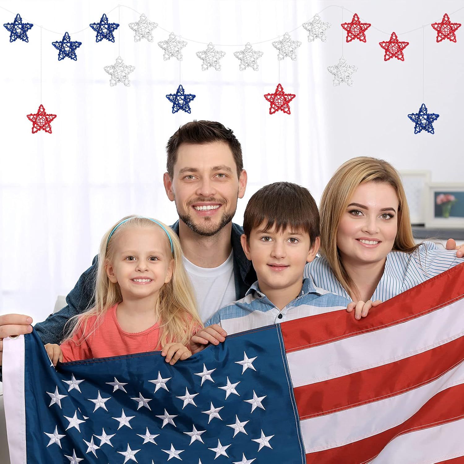 24 Pcs 4th o July Natural Rattan Stars Decoration 250th Anniversary Memorial Day Patriotic Red White Blue Wicker Rattan Stars or Vase Bowl iller Home DIY Crat โ image 6