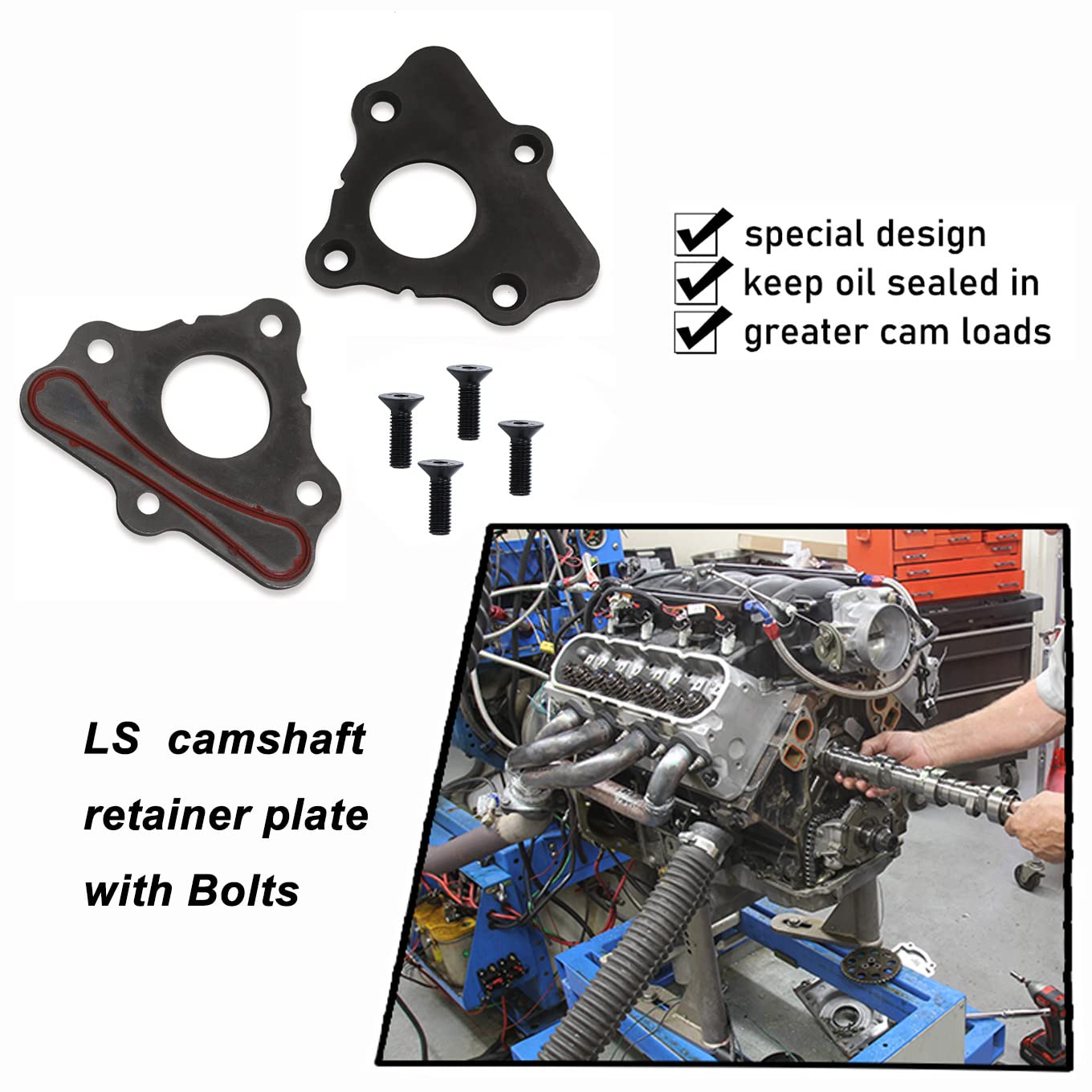 Camshaft Retainer Plate Gasket Compatible with LS Series Engines, &Bolt Kit ARP 134-1003 Gen III IV V for GM LS1 LS2 LS3 4.8 5.3L 6.0L 6.2L Vortec Corvette Cam โ image 3