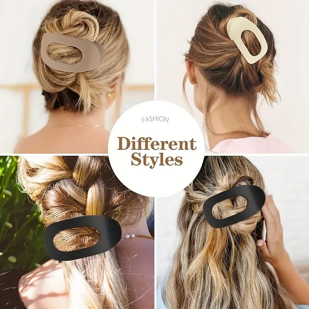 4 PCS Flat Hair Clips, Round Lay Down Claw Clips for Women Girls, French Strong Hold Hair Barrettes for Thick Thin Hair, Comfortable Curved Design - For Lying โ image 6