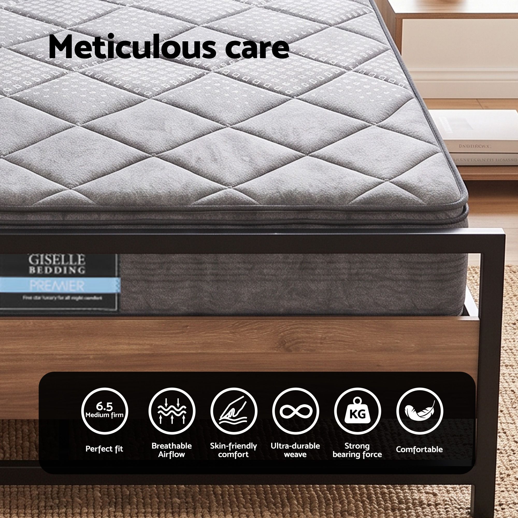 Giselle 18cm Queen Mattress Pillowtop and Artiss Metal Bed Frame Set With 2 drawers โ image 3