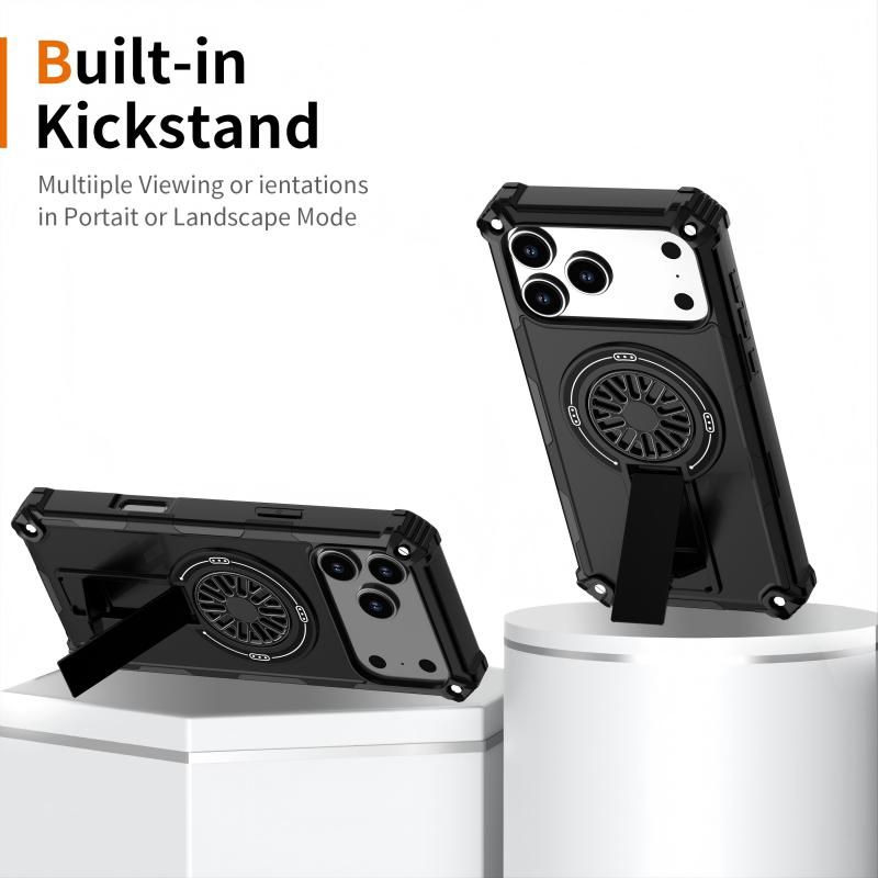 Armor Heavy Duty Magnetic Rotating Ring Kickstand Phone Case For iPhone 15 Pro Max, Anti-Drop Protective Cover In Black โ image 6