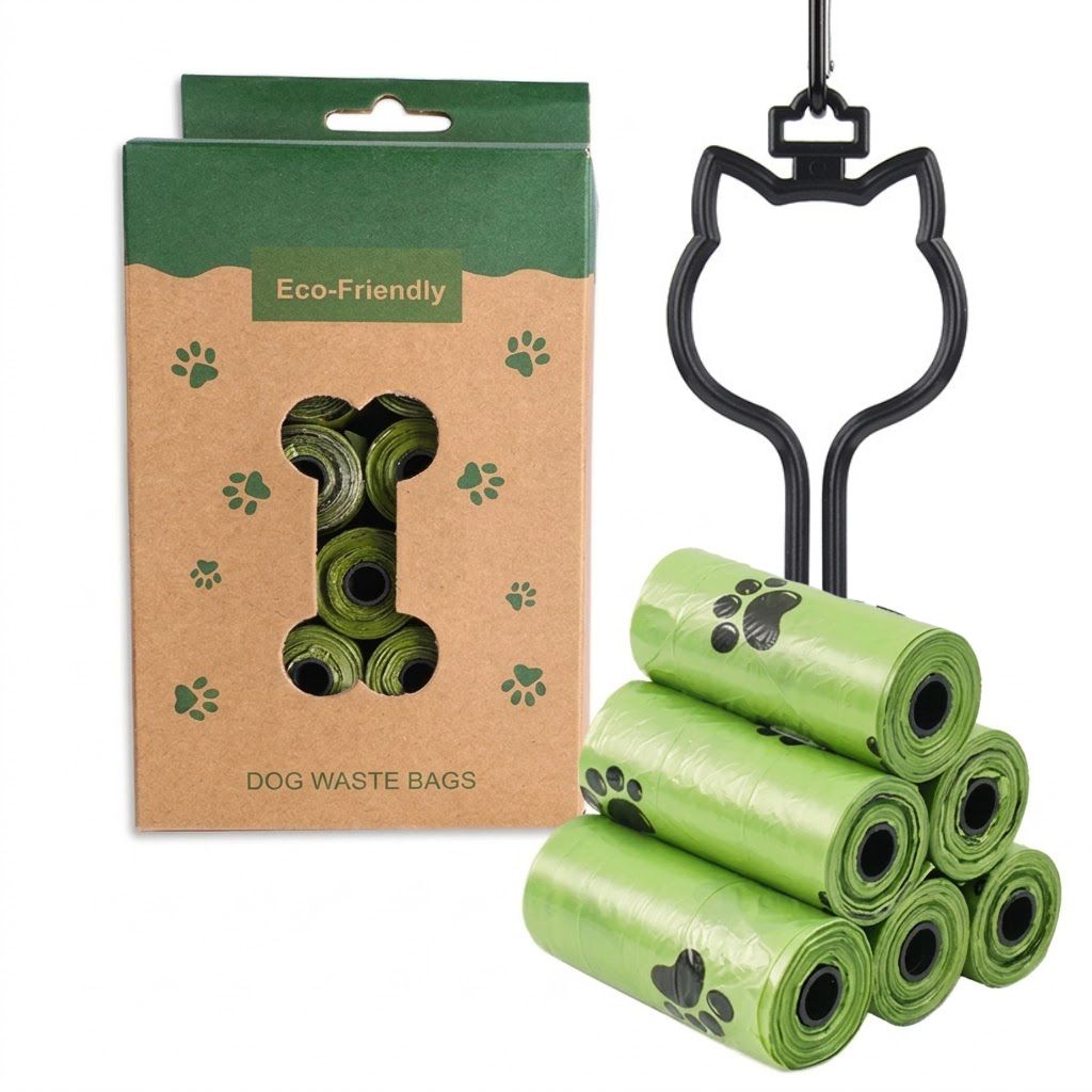 Eco-Friendly Pet Waste Bag Set with Leash Clip Holder and Camo Storage Pouch – Leak-Proof, Tear-Resistant Poop Bags for Dogs and Cats, Hands-Free Outdoor