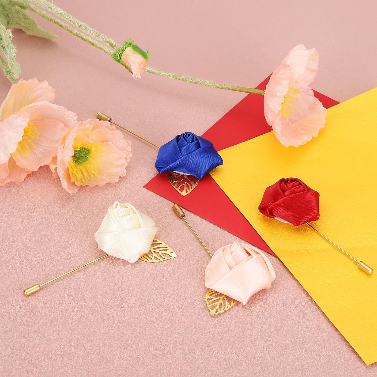 Rose Boutonnieres, 10 Pack Groom Wedding Boutonnieres Pocket Handmade Flower Lapel Pin for Men Ceremony Party Prom, Gold โ image 4