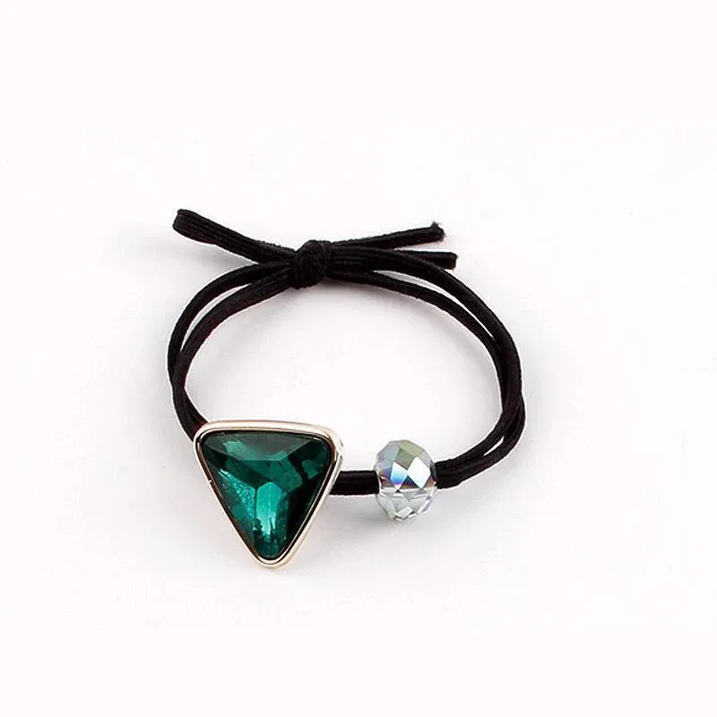 Women Headband Ponytail TriangleDiamond Stretch Hair Rope Multi Colours Concise - Green