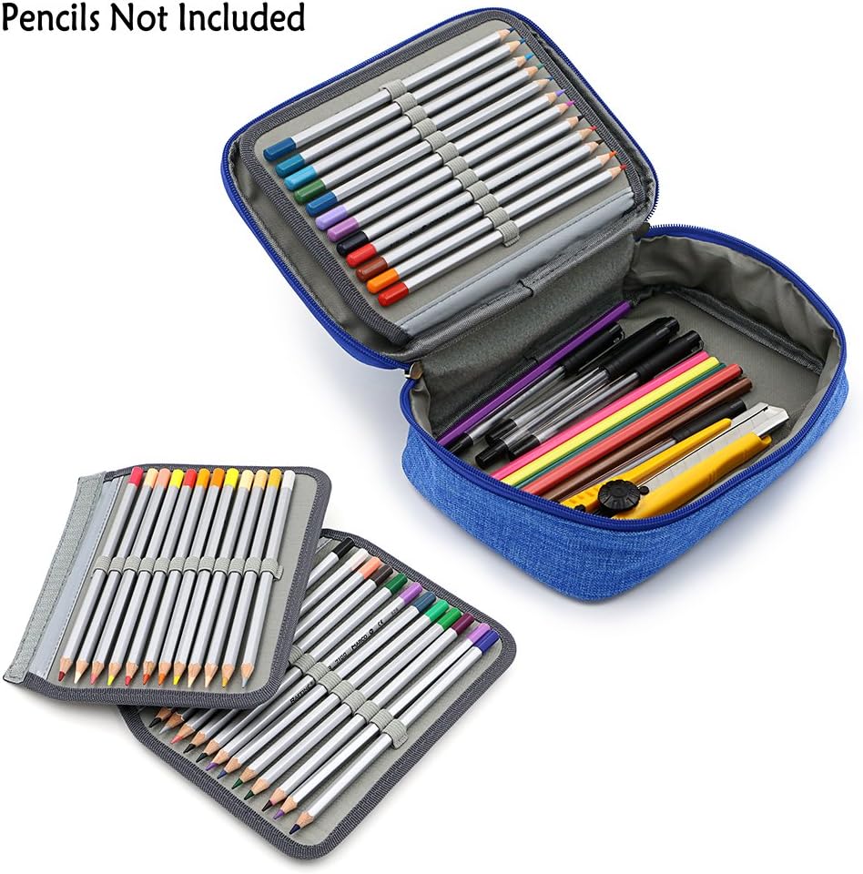 ® High Capacity Zipper Pens Pencil Case-Multi-Functional Stationery Pencil Pouch 72 Slots(Blue) — image 2