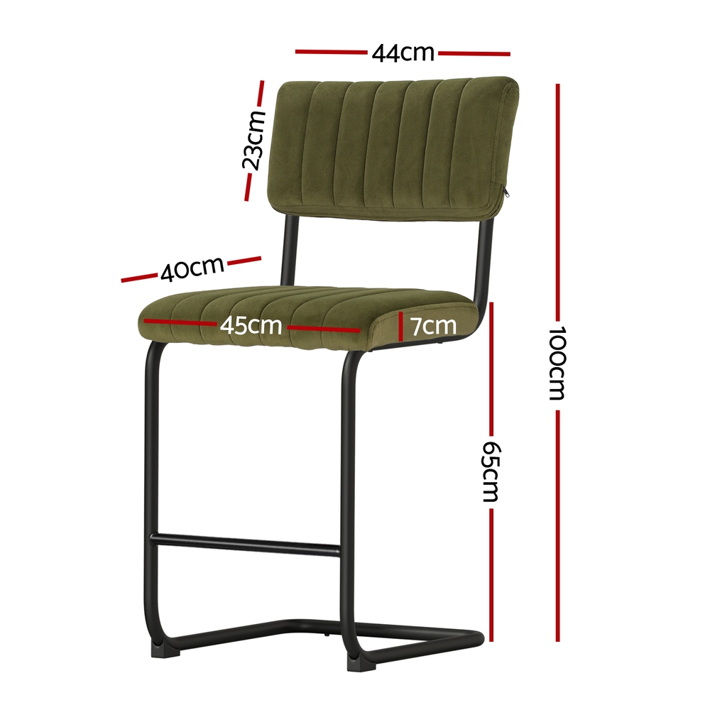 Artiss 2x Bar Stools Velvet Chairs Green — image 2