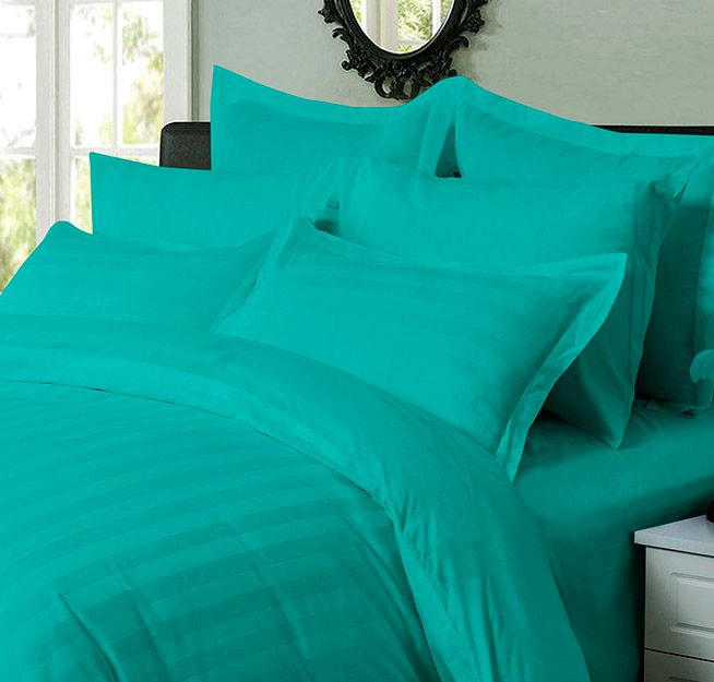 1000TC Ultra Soft Striped Queen Size Teal Duvet Quilt Cover Set — image 2