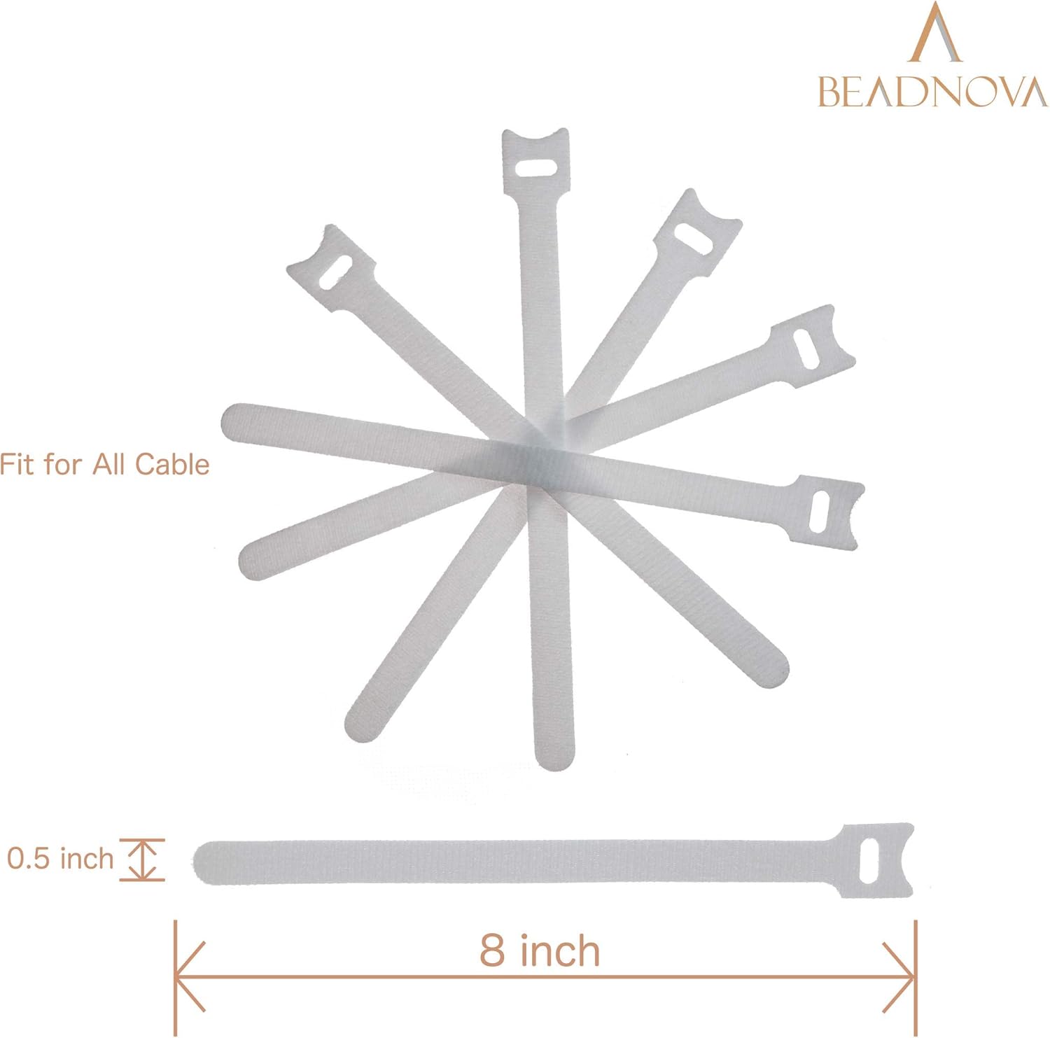 Adjtable Cable Straps Cable Ties Adjtable Cord Wire Organizer for Cord Management (8 Inches, 60 Pieces, White) — image 2