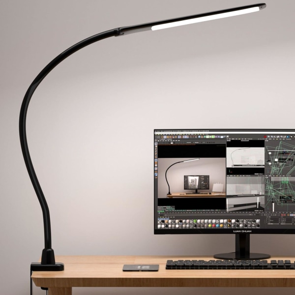1 pc. Desk Lamps for Home Office, Clamp Lamp Dimmable Gooseneck Lamp Touch Control, Adjustable Desk Lamp for Workbench Tabletop (Black)