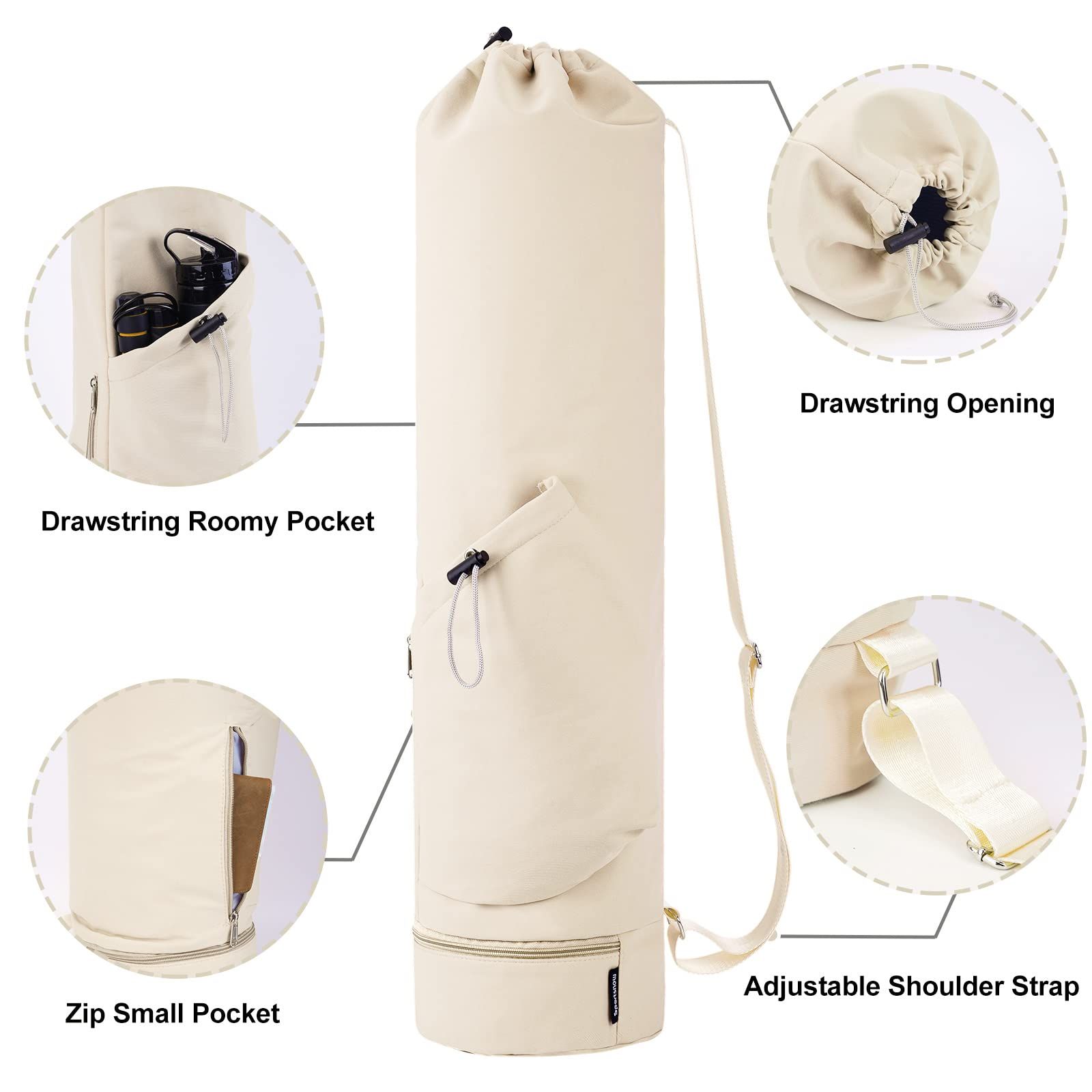 Yoga Mat Bag with Water Bottle Pocket and Bottom Wet Pocket, Exercise Yoga Mat Carrier Multi-Functional Storage Bag（only bag） — image 2