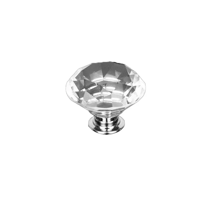 Door Knobs Handles Clear Crystal Diamond Glass Kitchen Cupboard Cabinet Pulls 40MM - Clear-10PCS