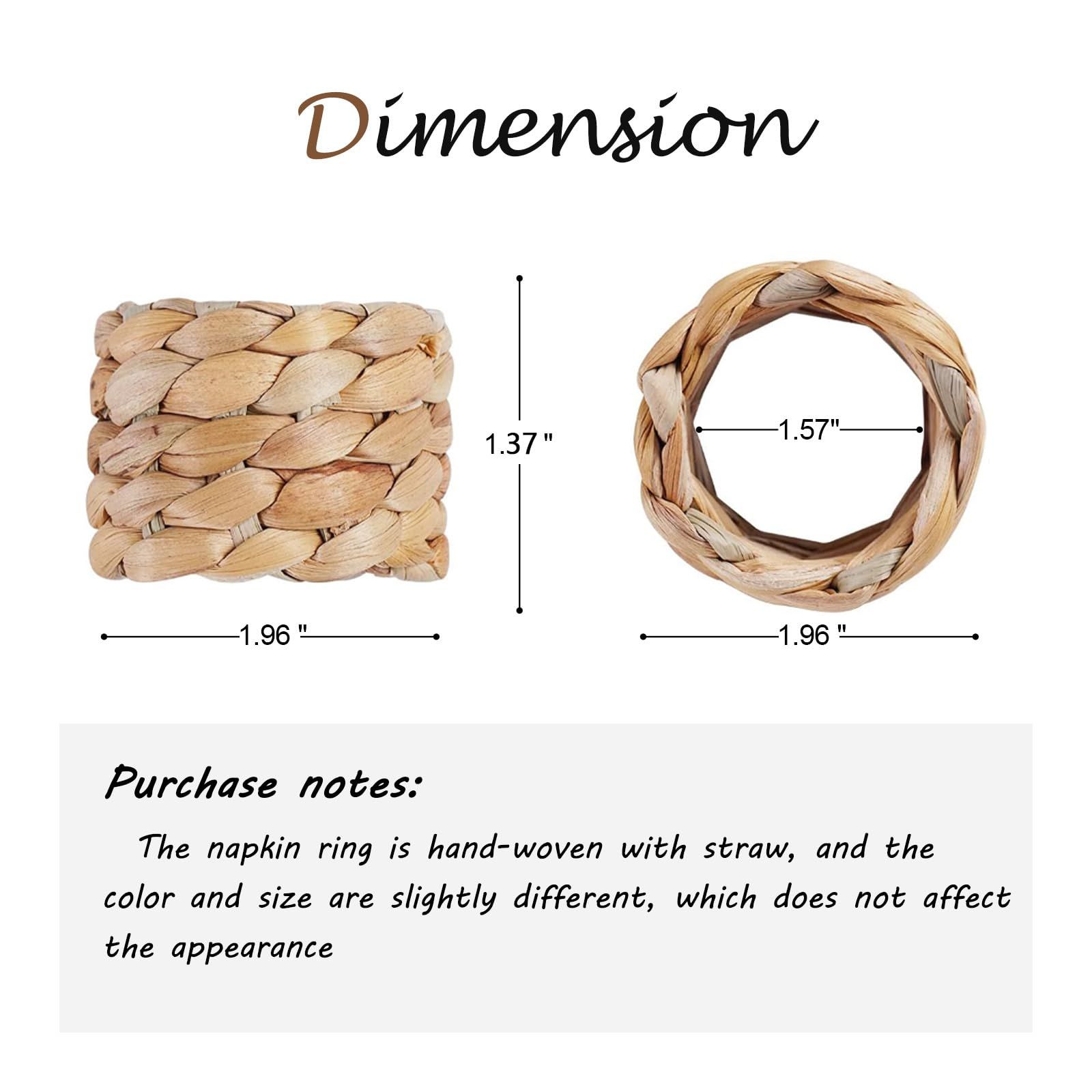 Rings Set of 12, Farmhouse Napkin Rings Table Decor Handmade by Natural Water Hyacinth, Fall Rustic Napkin Rings for Thanksgiving — image 4