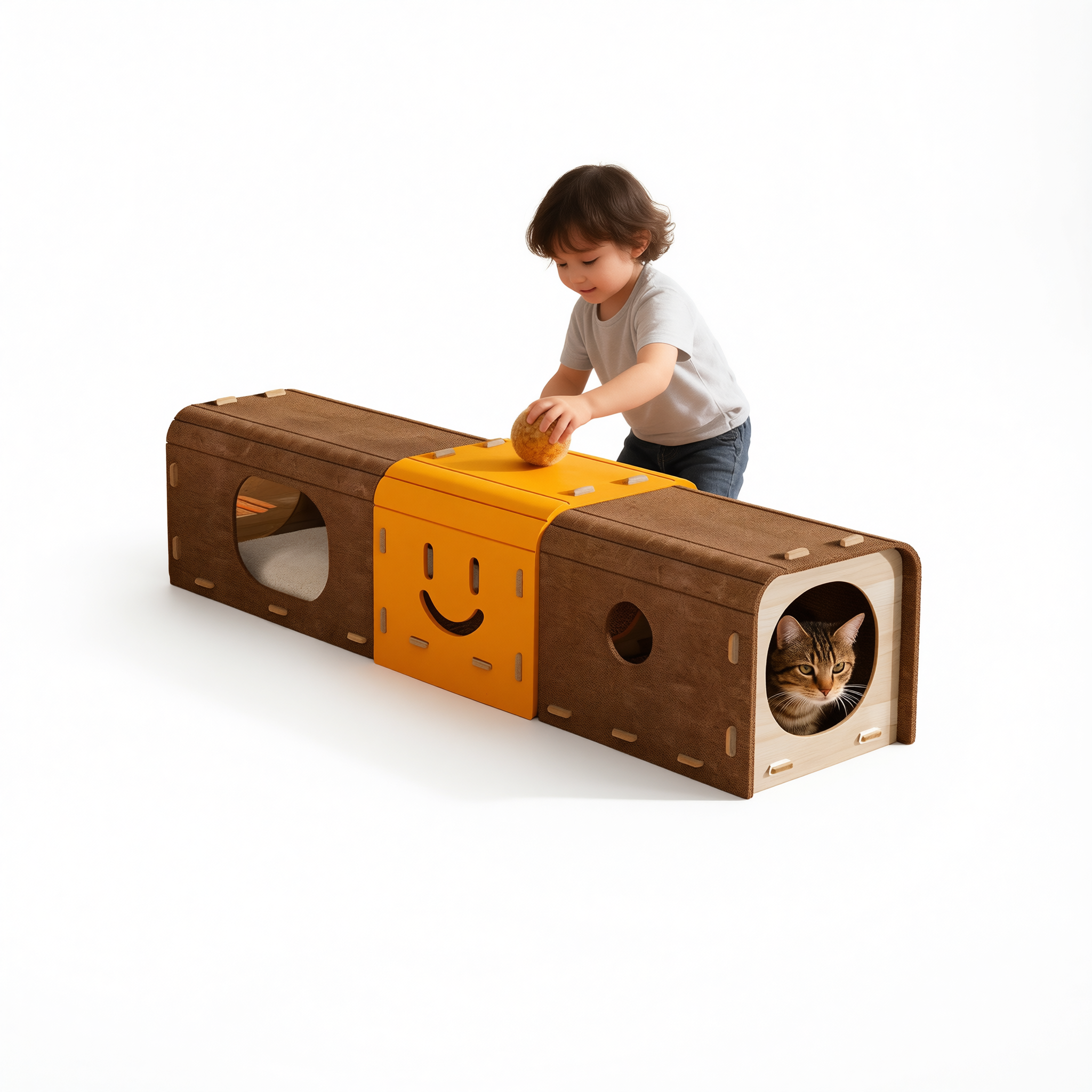Felt Cat Tunnel Nest Double Layer with Scratching Board Smiley tunnel In stock โ image 3