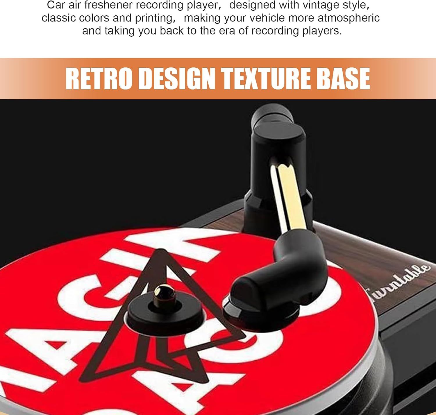 Car Air Vent Clip, 3D Record Player and Record Spins with Airflow Design with 9 Albums, Wood Texture Gramophone Decoration with Fixed Four-point Clip, Interior โ image 4