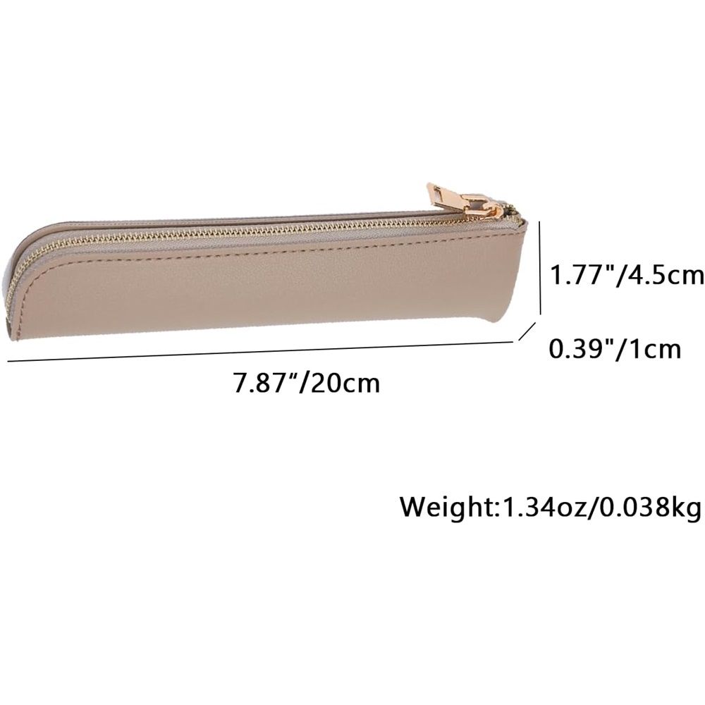 Faux Leather Pencil Case Cute Thin Slim Pouch Simple and Stylish Lightweight Leather pencil case(light khaki) โ image 5