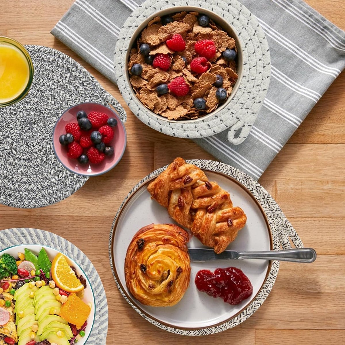 Set of 4 heat-resistant insulation mats - heat-resistant cotton mat - round placemat (20 cm) - suitable for kitchen bowls, pots, pans, and plates (4 colors) — image 3