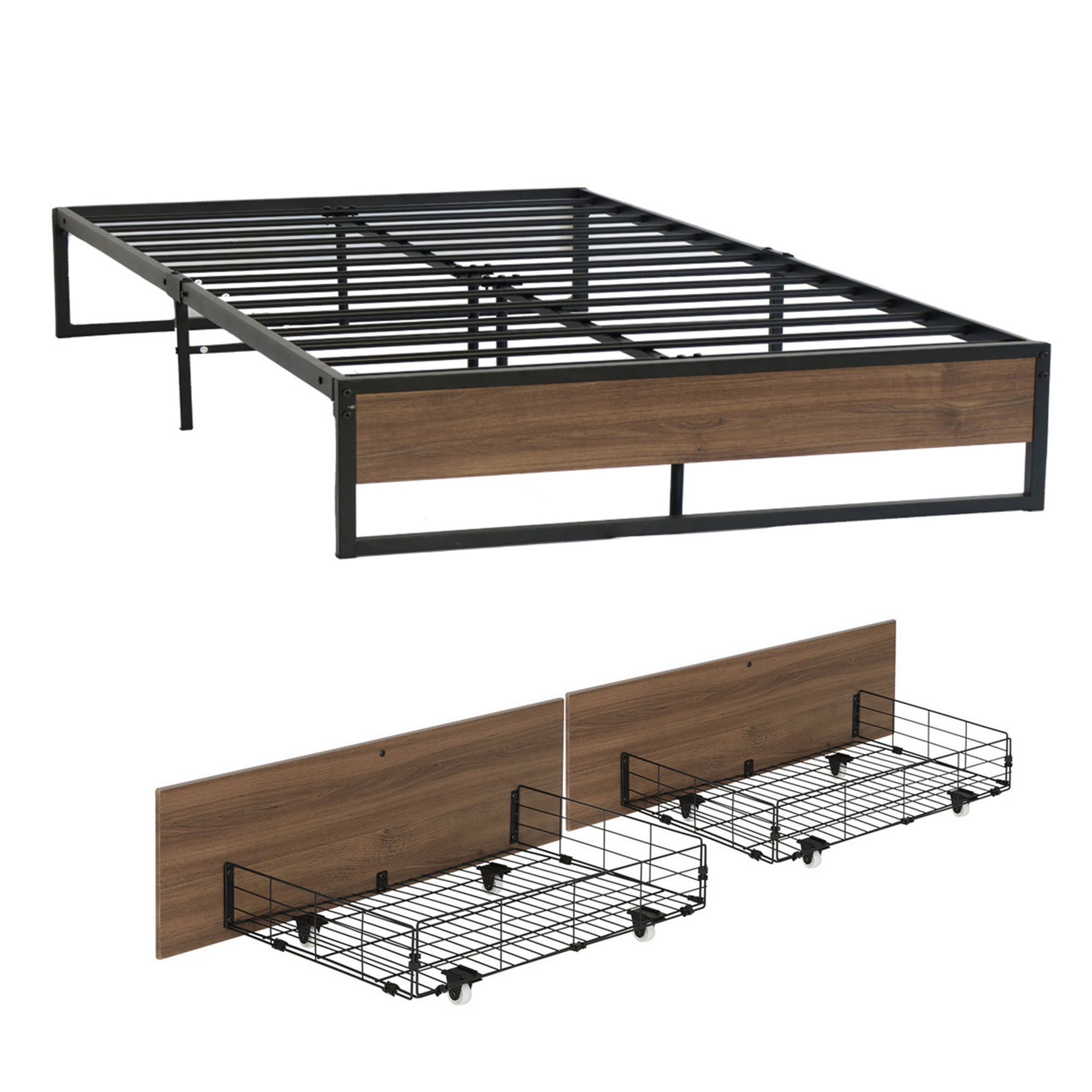 Artiss Bed Frame Metal Frame Queen Size Bed Base 2 Drawers OSLO โ image 3