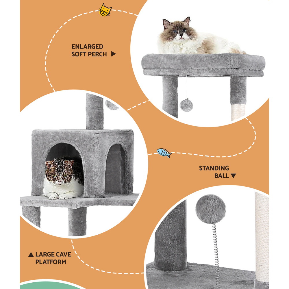 i.Pet Cat Tree Tower Scratching Post Scratcher 143cm Condo House Trees Grey โ image 4