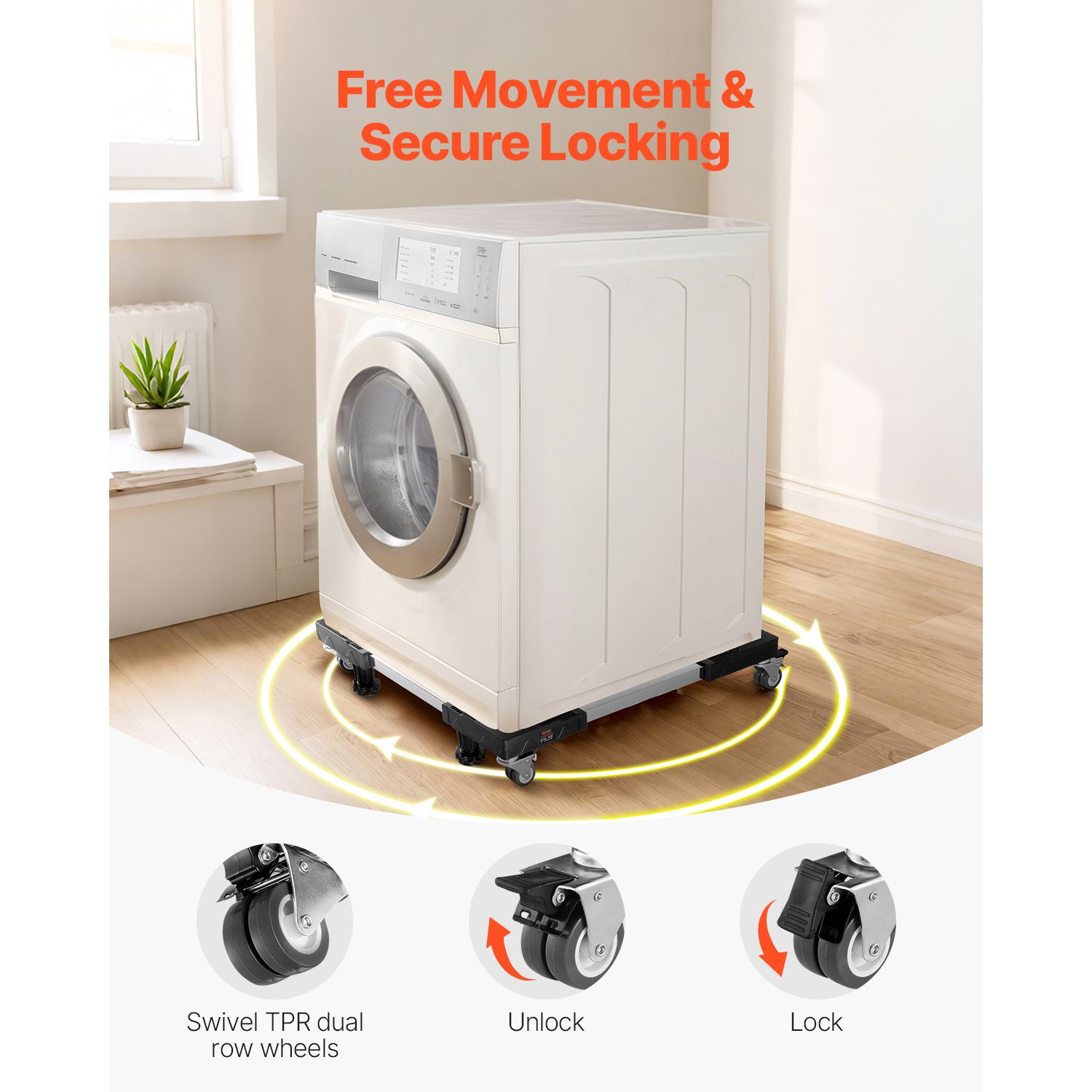 Fridge Stand Mobile Base, 1100 lbs Load Capacity, Washing Machine Stand with 8 Locking Twin Wheels and 4 Brakes, 27.5 -35.4 Inches Adjustable Furniture Dolly — image 3