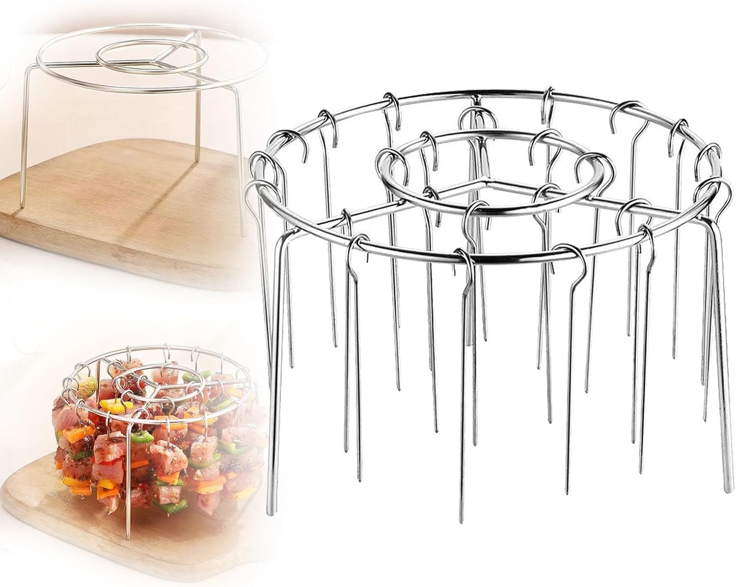 Air Fryer Barbecue Grill Vertical Barbecue Kebab, 24 Skewer Air Fryer Rack Round, 6 Inch Air Fryers Skewer Stand, With 24 Skewers, Multifunctional Grill for