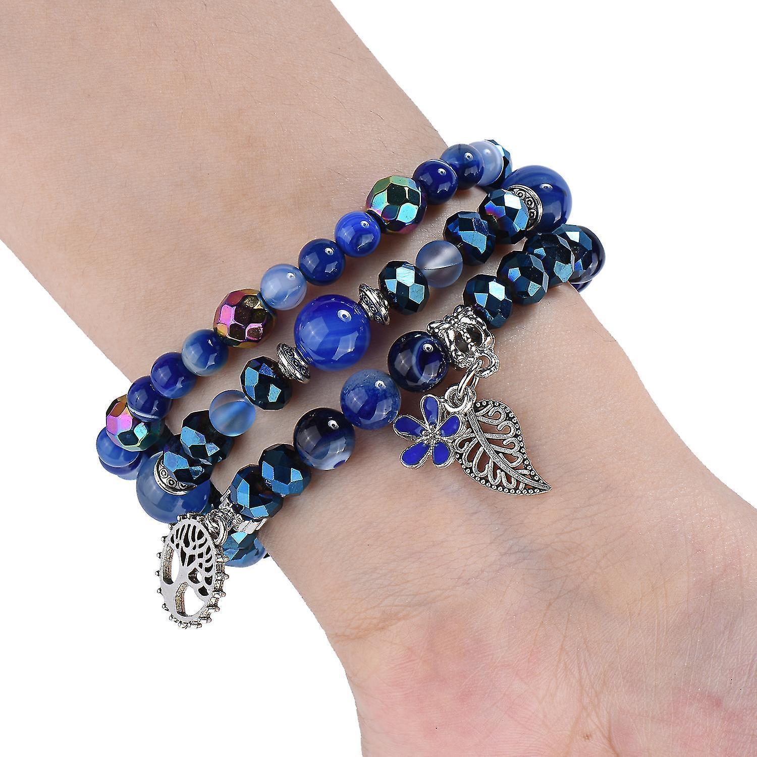 Fashion Iwatch Blue Crystal Beaded Bracelet Watchband Strap With Life Tree And Leaf Pendant For Apple Watch Series 7 45mm / 4/5/6/se 44mm / 1/2/3 42mm โ image 4