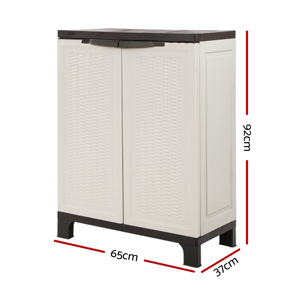 Gardeon Outdoor Storage Cabinet Box 92cm Lockable Cupboard Sheds Adjustable Rattan Beige — image 4