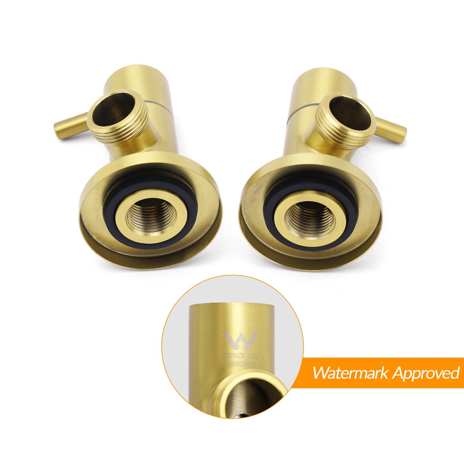 Watermark Brushed Gold Round Washing Machine 1/4 Turn Hot Cold Twin Taps Set โ image 3