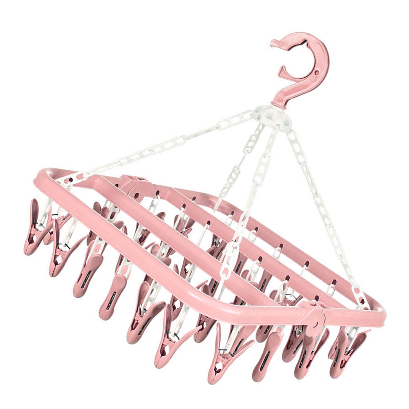 32 Clip Folding Hanger 360 Degree Rotation Household Laundry Clip Rack with Windproof Lock Drying Rack Pink C0NCQ — image 2
