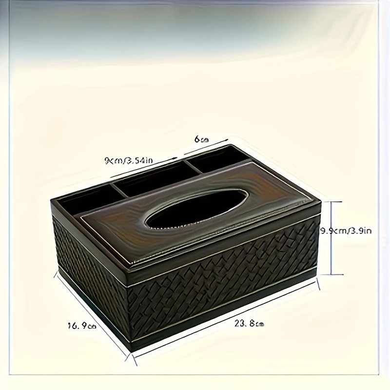 White gold Multi-Function Leather Tissue Box, Wooden Frame with Compartment Storage, Anti-Slip and Stable, Living Room and Office Desktop Organizer โ image 3