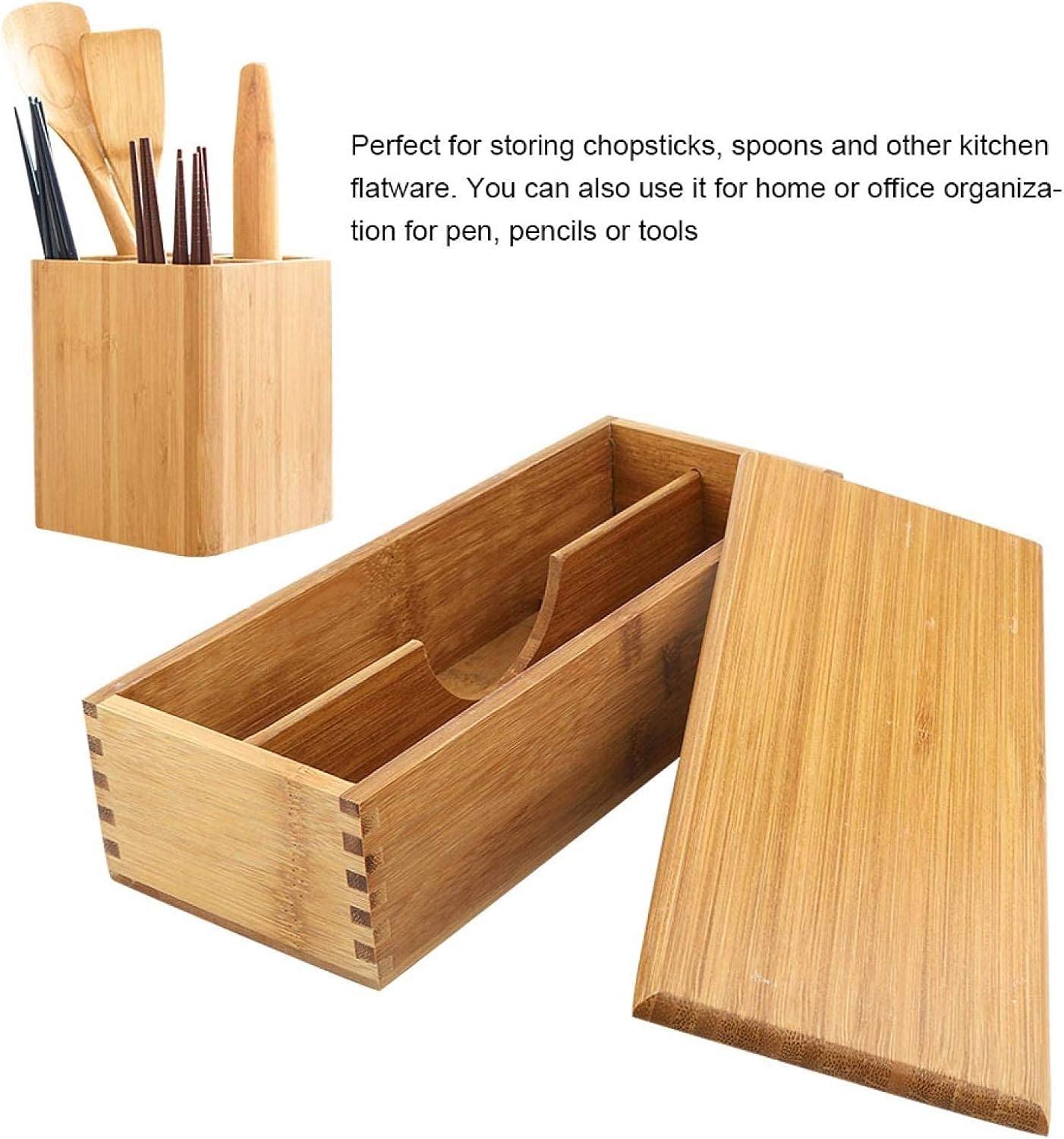 Wooden Cutlery Box with Lid, Small Drawer Organizer Kitchen, in for Spoon Utensil Chopsticks Kitchen Countertop, 10.6x4.3x2.5inch โ image 5