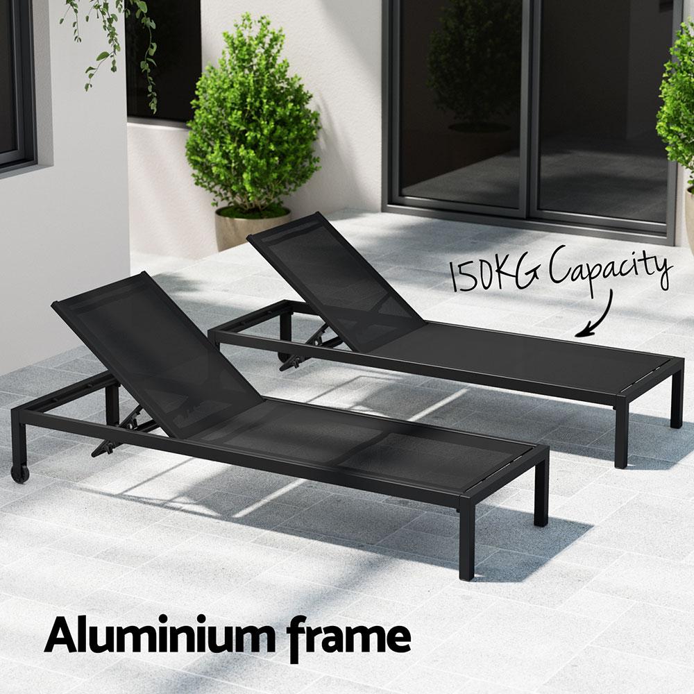 Gardeon Sun Lounge Outdoor Lounger Aluminium Folding Beach Chair Wheels Black โ image 5