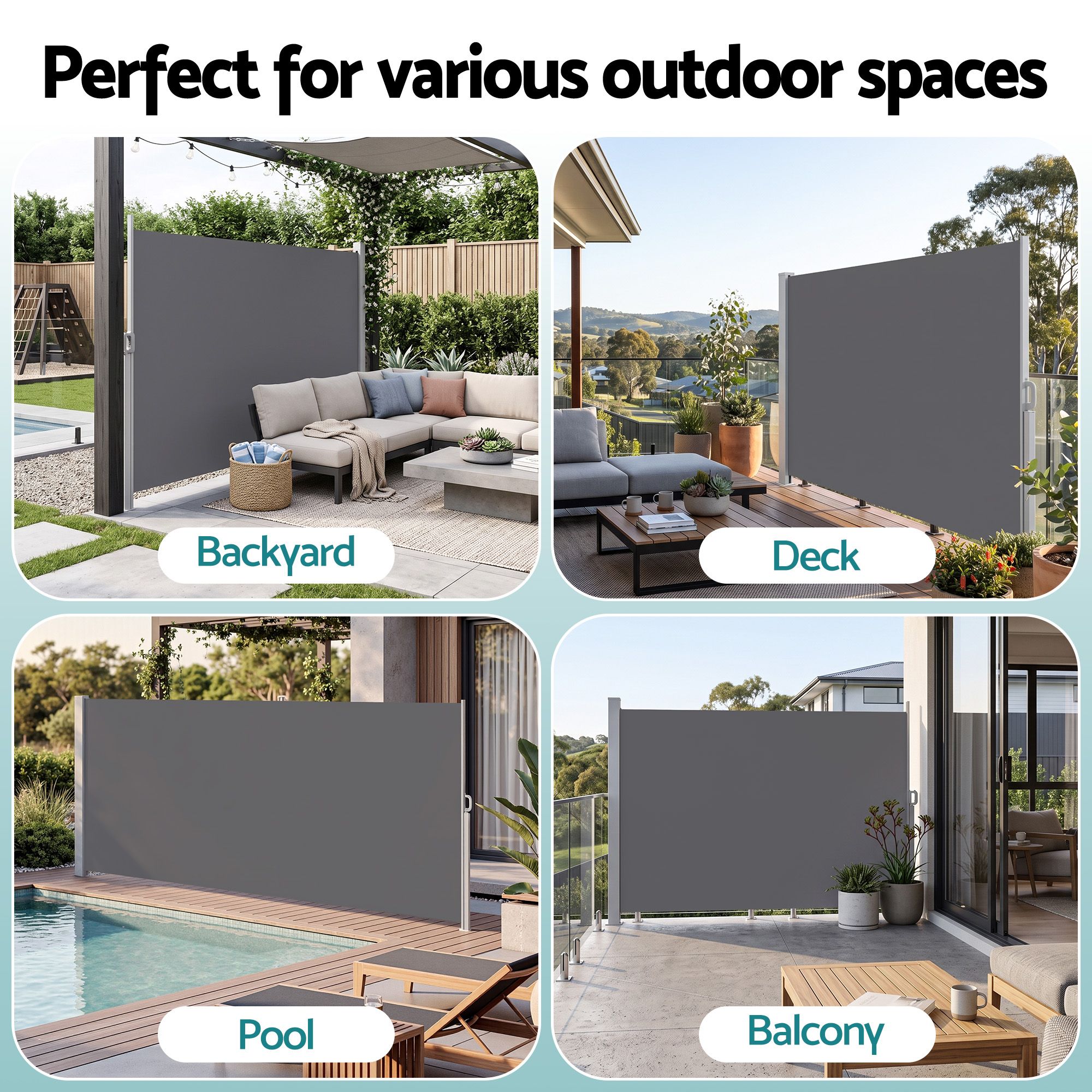 Instahut 1.8 × 4M Side Awning Retractable Privacy Screen Outdoor Sun Shade Grey — image 6