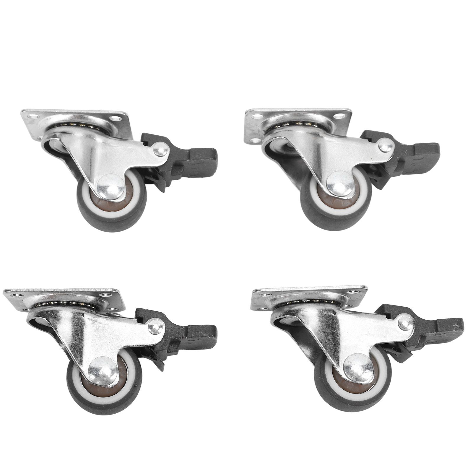 4Pcs Small Caster Wheels 1in Diameter Steel Rubber Rotating Locking Brake Plate Casters with 16 Screws for Furniture — image 3
