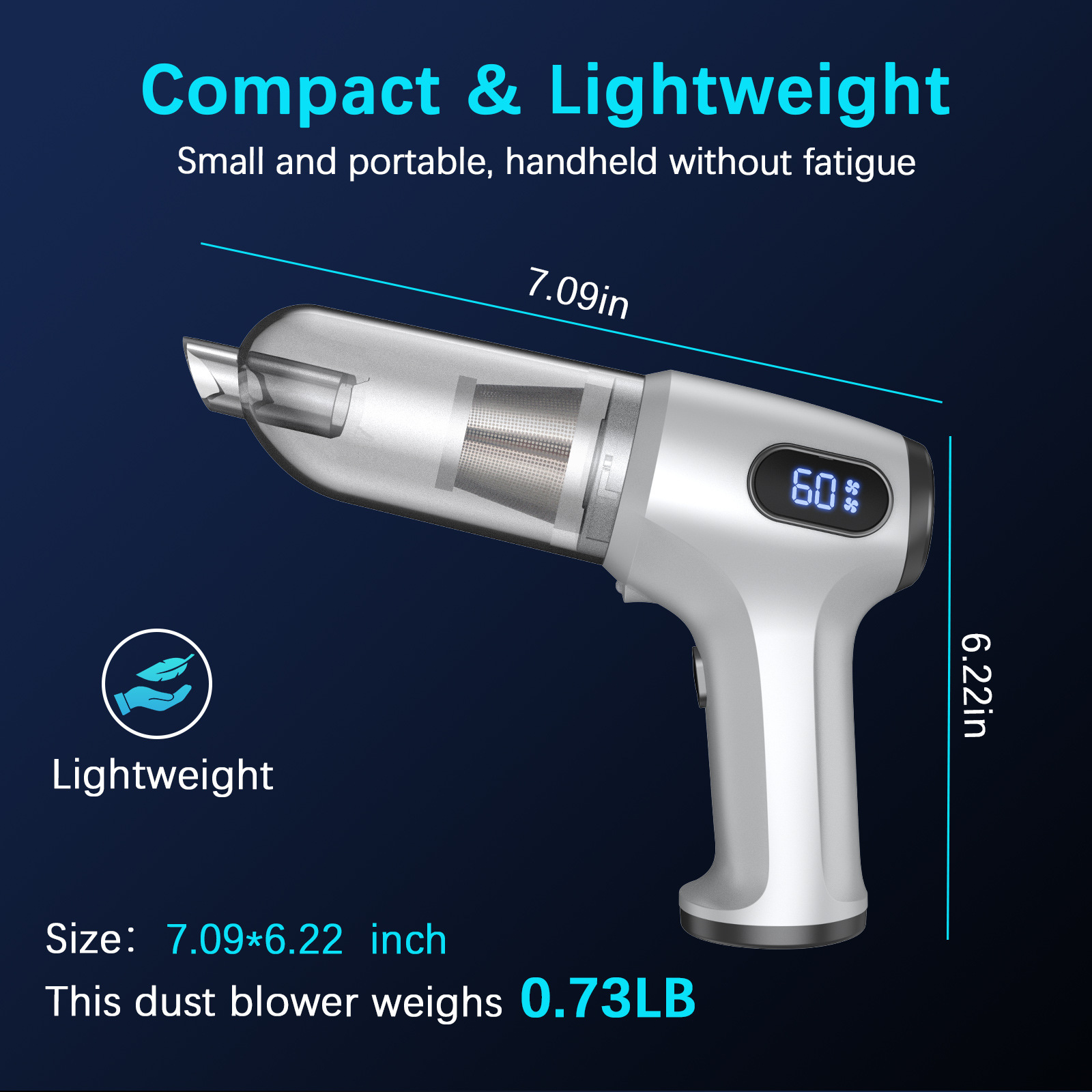 2-in-1 Cordless Handheld Vacuum & Air Duster - 12000Pa Suction, 70000 RPM, LED Light, USB-C Rechargeable(Silver) โ image 2