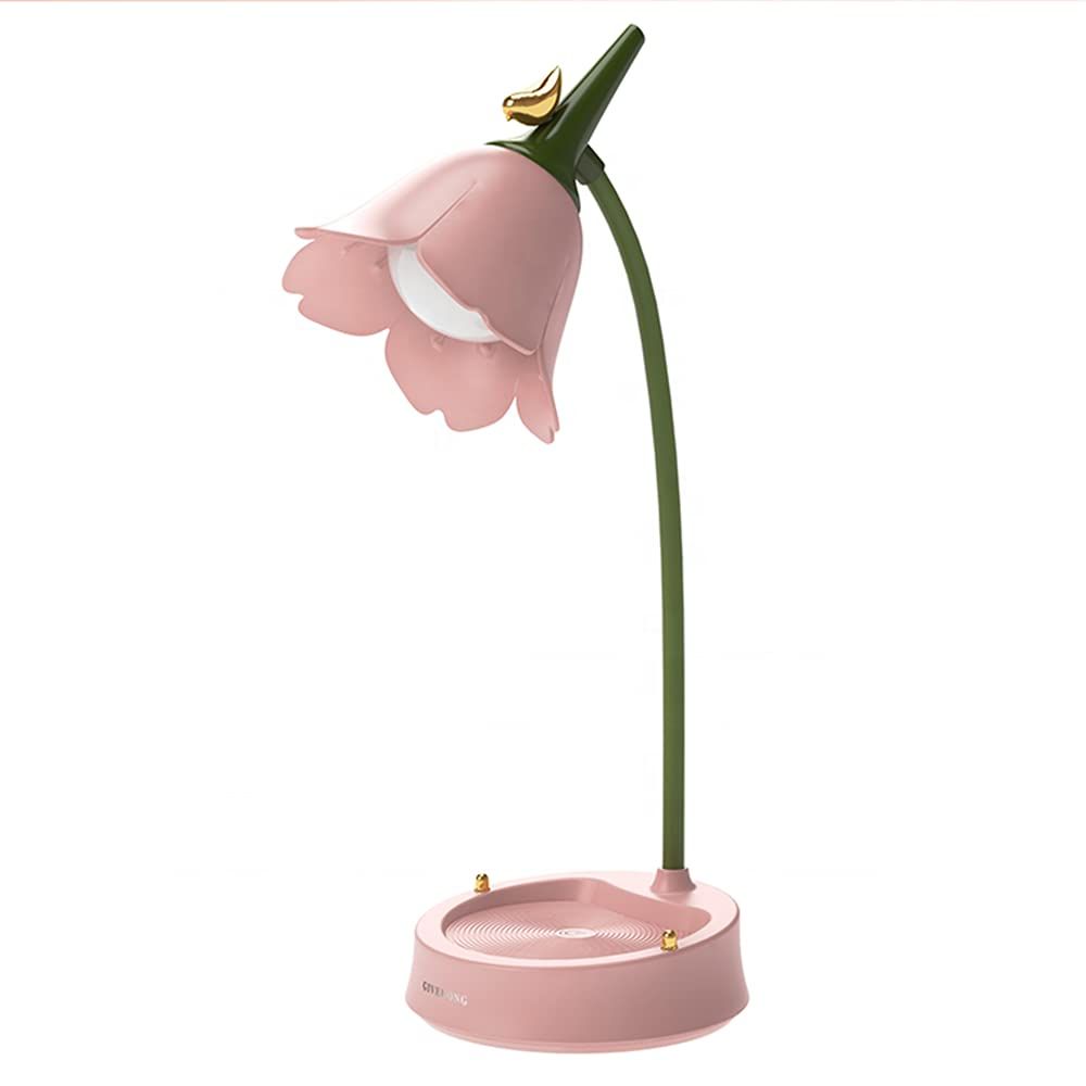 LED Desk Lamp Cordless Table Light Adjustable Gooseneck Dimmable Touch Rechargeable Battery Eye-Caring Night Light for (Pink)