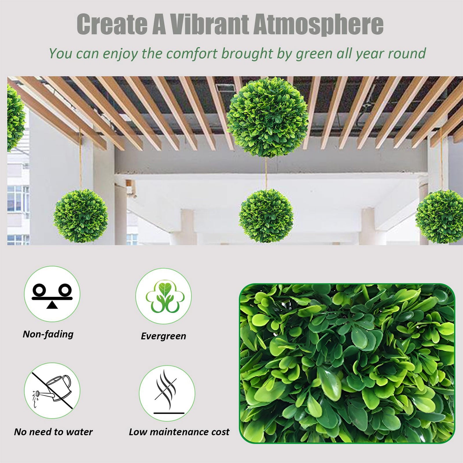 Simulation Artificial Plant Topiary Faux Decorative for Garden Backyard Balcony and Home Décor, Pine Needle Grass Ball*1 W (Outer Diameter 13cm) Simulation — image 6